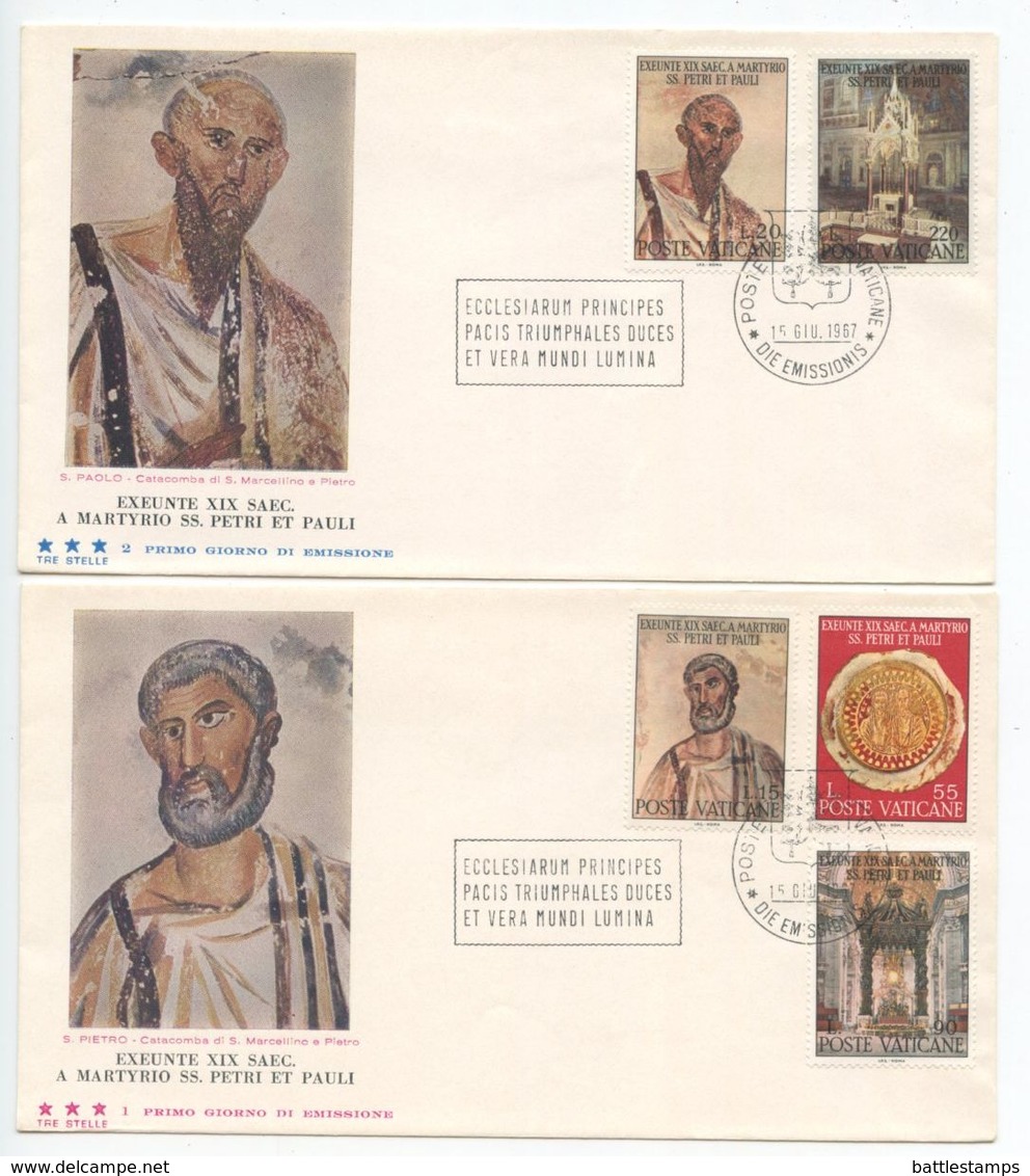 Vatican 1967 2 FDCs Sc. 448-452 1900th Anniv Martyrdom Of Apostles Peter & Paul - FDC