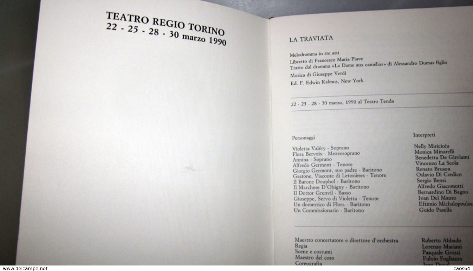 TEATRO REGIO DI TORINO LA TRAVIATA GIUSEPPE VERDI 1990 - Programmi