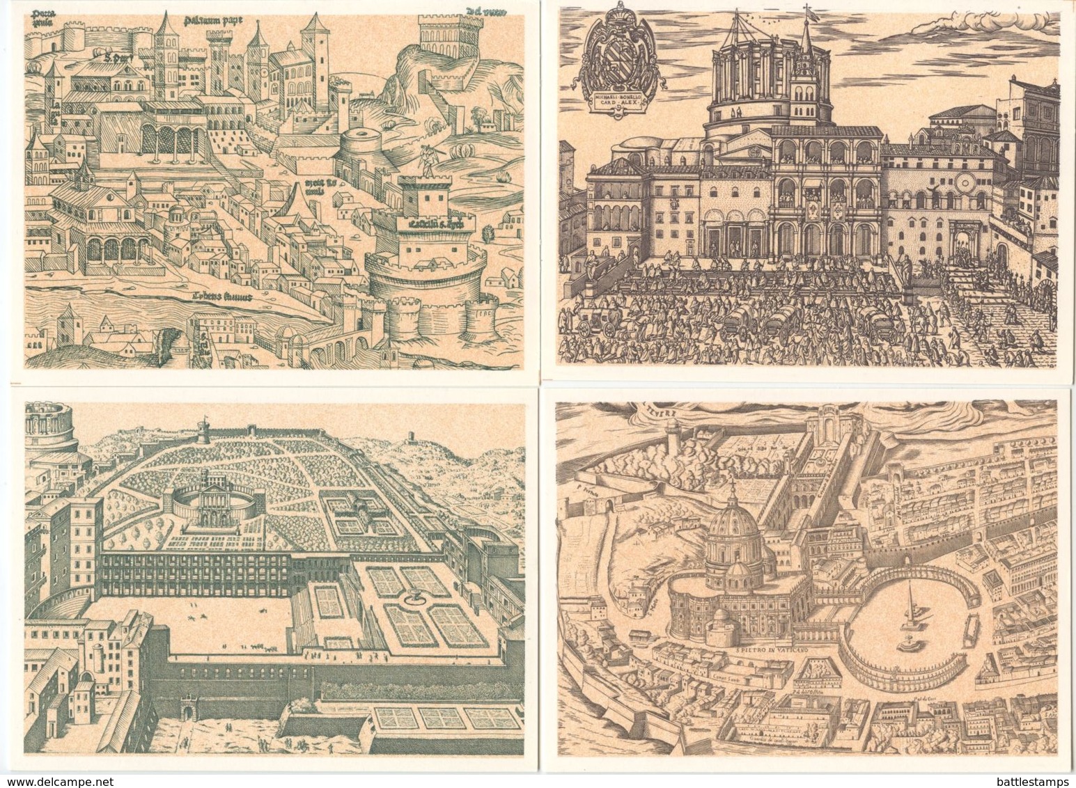 Vatican 1982 4 Mint 200l Postal Cards 15th-17th Century City Illustrations - Postal Stationeries