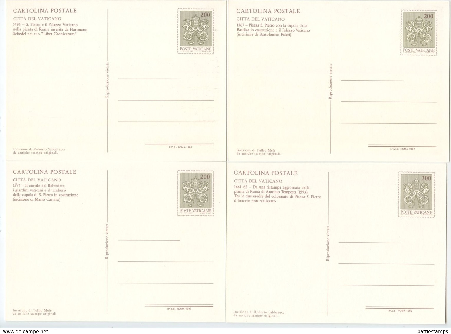 Vatican 1982 4 Mint 200l Postal Cards 15th-17th Century City Illustrations - Postal Stationeries