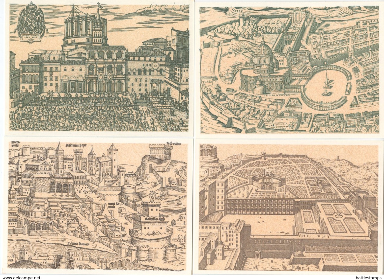 Vatican 1982 4 Mint 300l Postal Cards 15th-17th Century City Illustrations - Postal Stationeries