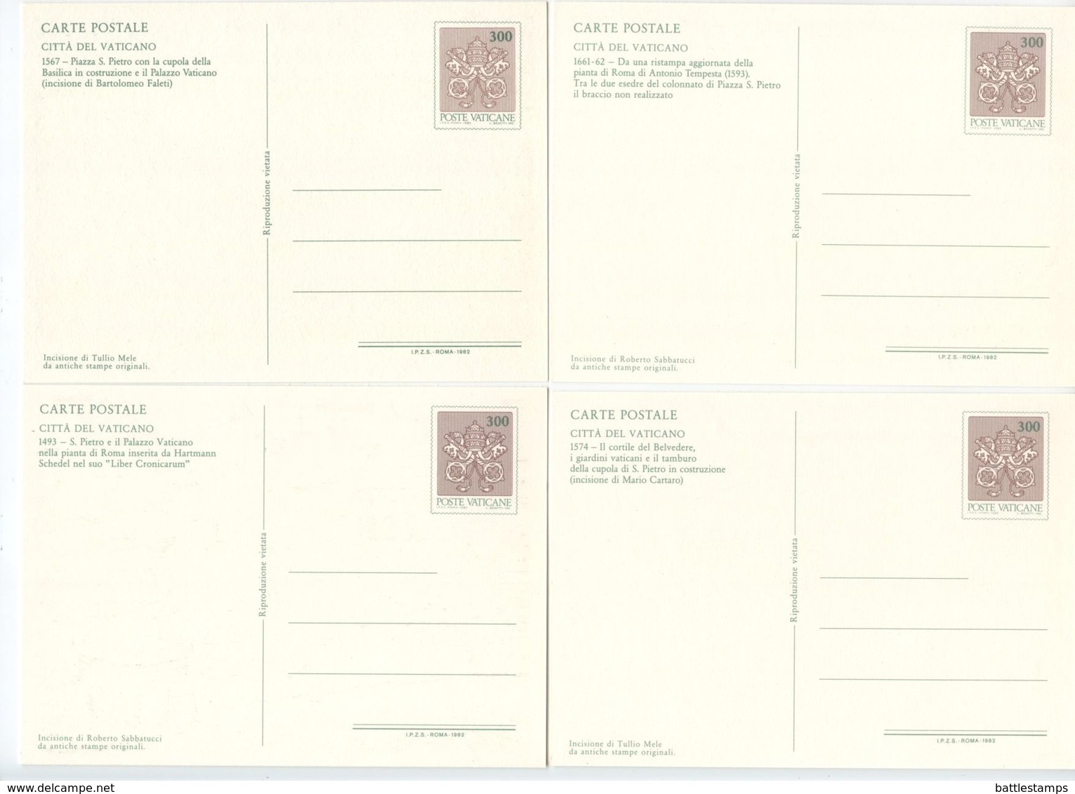 Vatican 1982 4 Mint 300l Postal Cards 15th-17th Century City Illustrations - Postal Stationeries