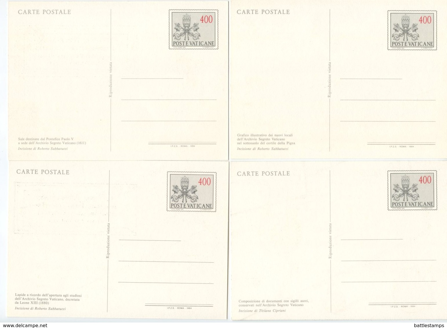 Vatican 1984 5 Mint Postal Cards Archivio Segreto Vaticano - Postal Stationeries