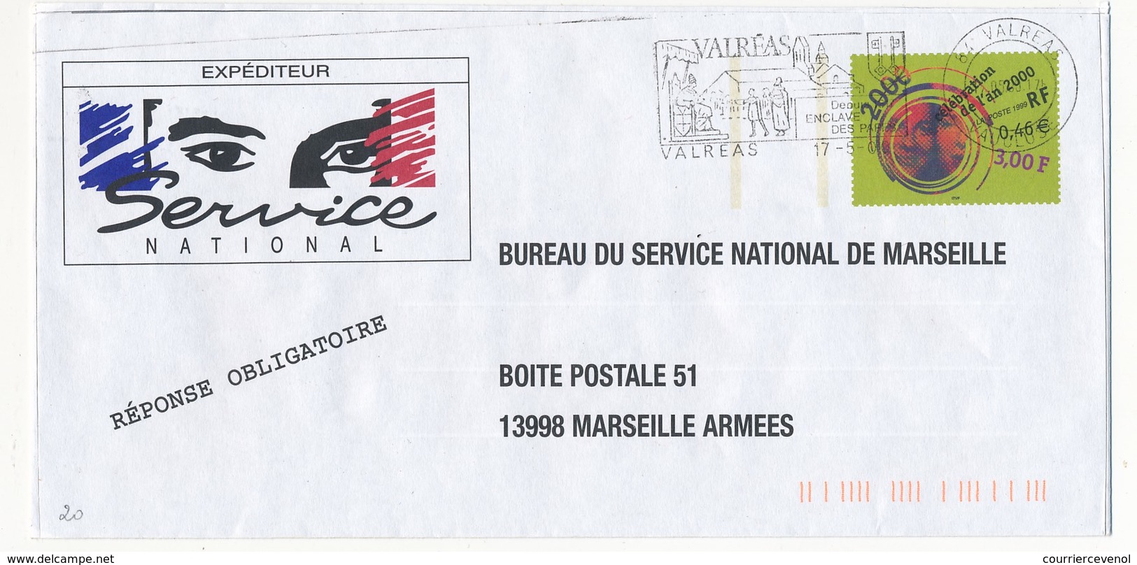 4 PAP SERVICE NATIONAL MARSEILLE - Ecu (Euro) / Football / An 2000 / Voeux - Ayant Voyagé, Avec OMEC - Prêts-à-poster:  Autres (1995-...)