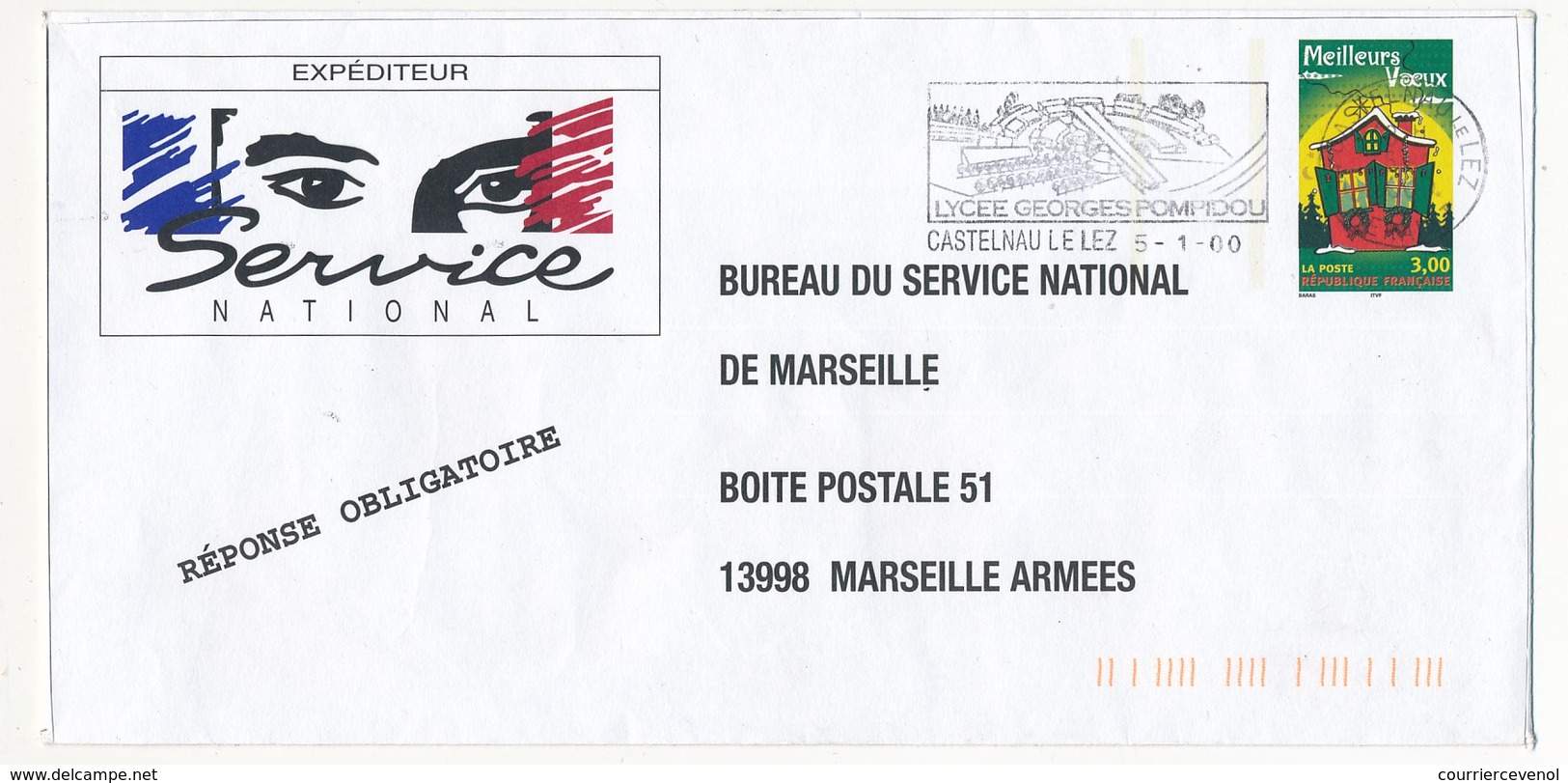 4 PAP SERVICE NATIONAL MARSEILLE - Ecu (Euro) / Football / An 2000 / Voeux - Ayant Voyagé, Avec OMEC - Prêts-à-poster:  Autres (1995-...)