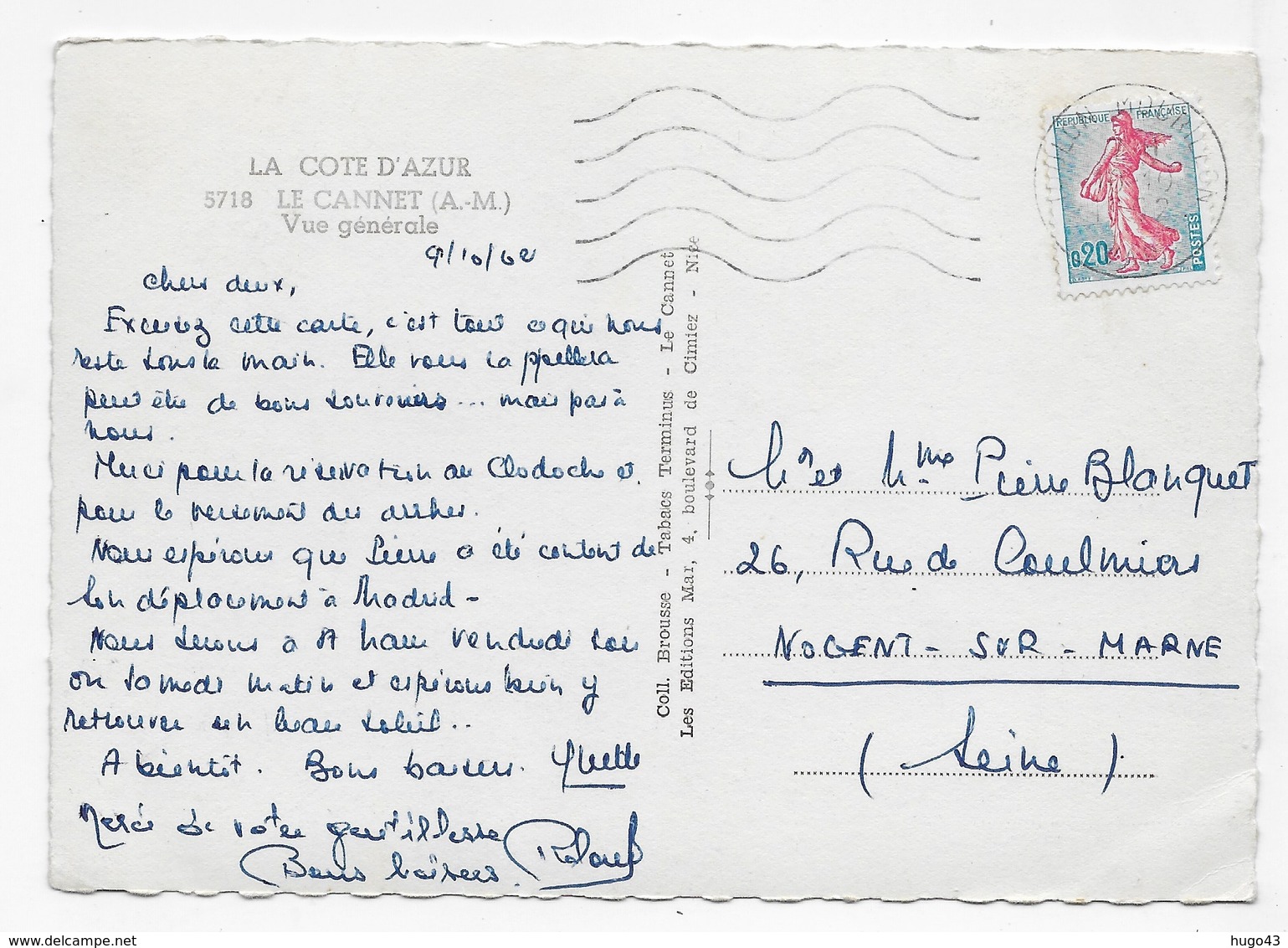 (RECTO / VERSO) LE CANNET EN 1962 - N° 5718 - VUE GENERALE - CPSM GF VOYAGEE - Le Cannet