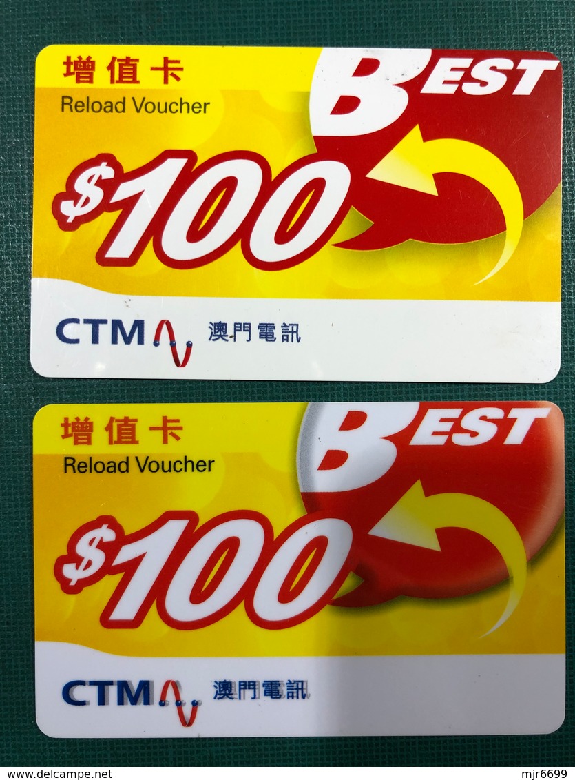 MACAU - BEST RELOAD VOUCHER PHONE CARD 100PATACAS, DIFFERENT YEARS, 2009-2010 - Macao