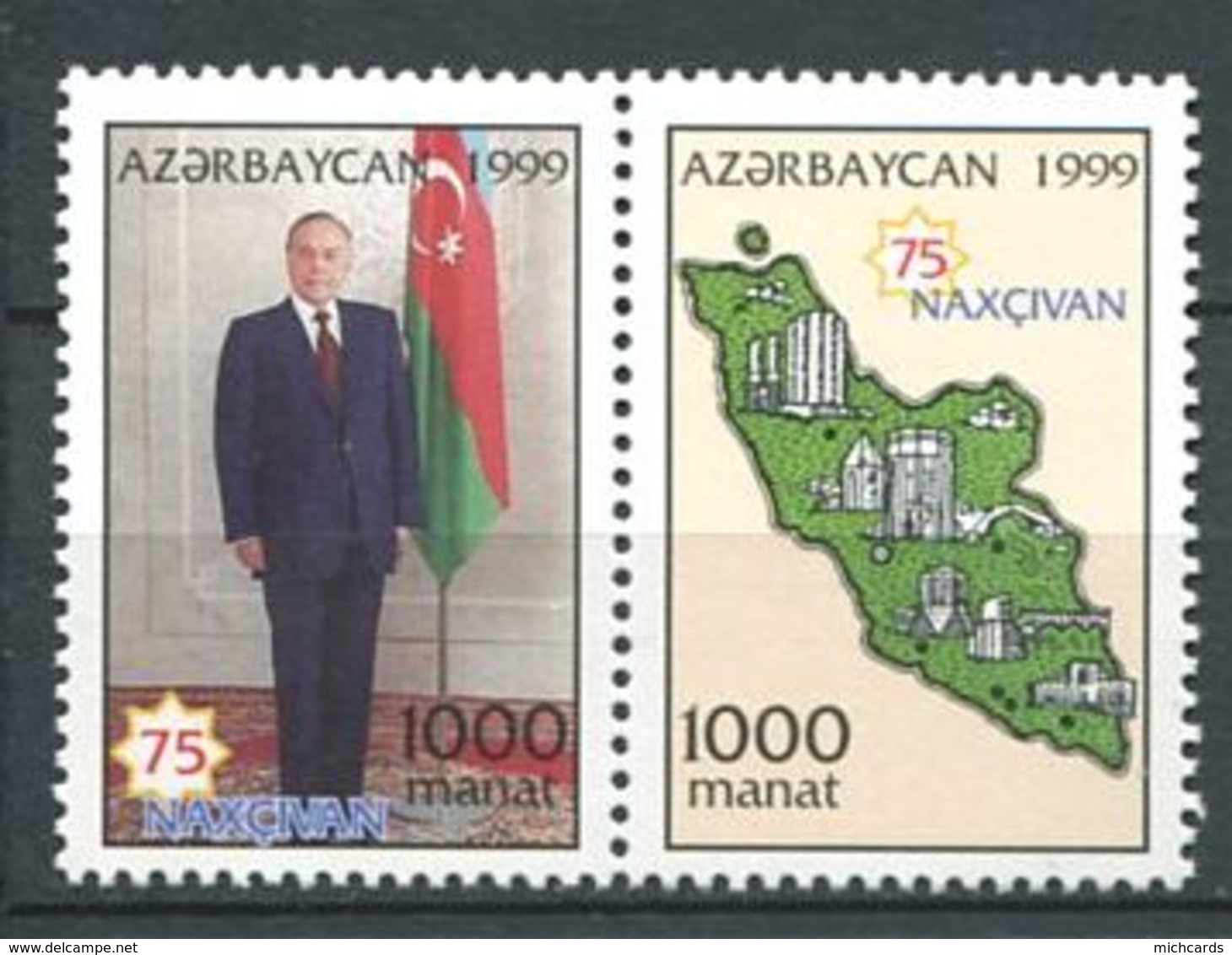 242 AZERBAIDJAN 1999 - Yvert 390/91 - Carte Portait Heydar Aliev - Neuf ** (MNH) Sans Trace De Charniere - Azerbaïdjan