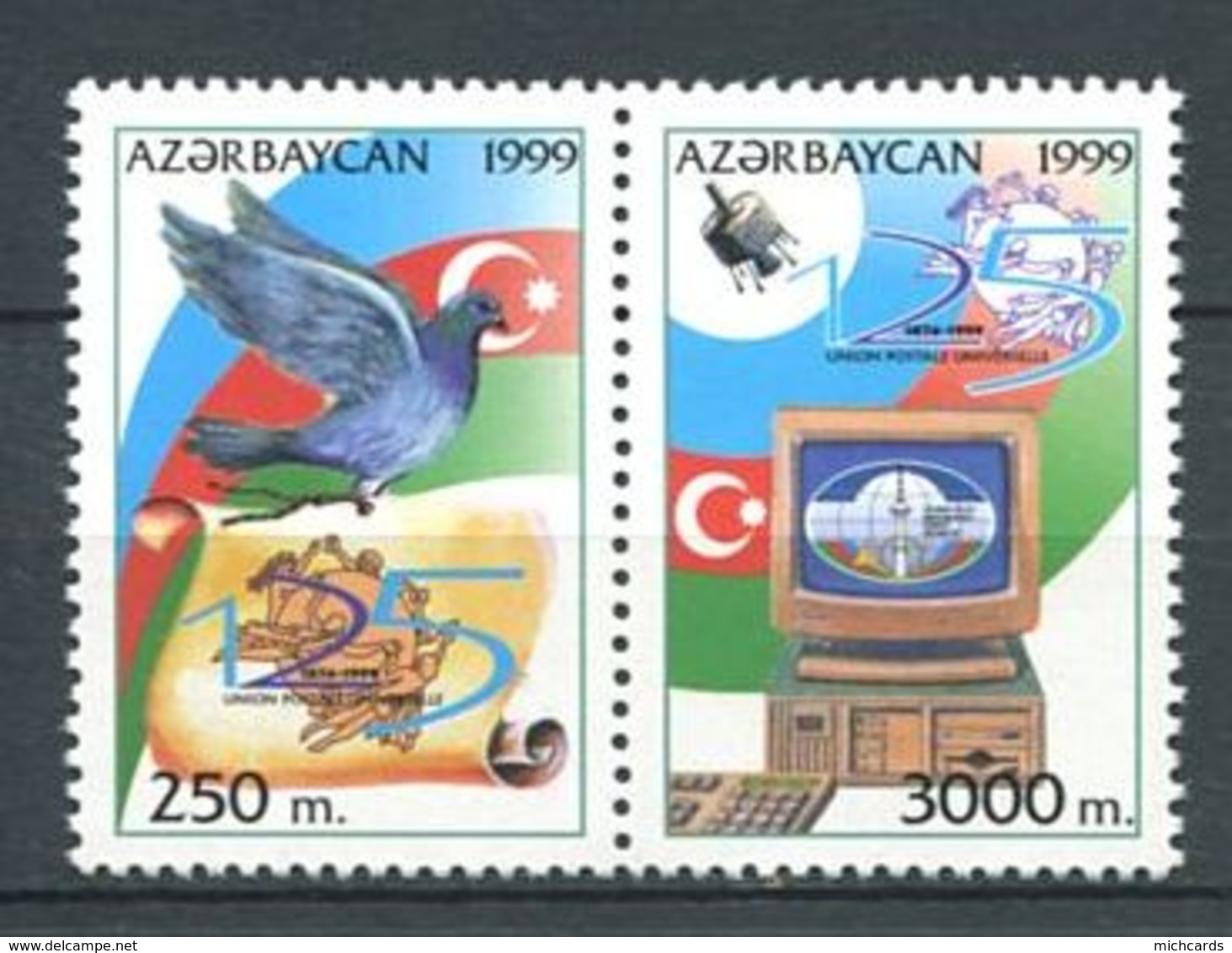 242 AZERBAIDJAN 1999 - Yvert 392 D/E - Embleme Pigeon Satellite - Neuf ** (MNH) Sans Trace De Charniere - Azerbaïdjan