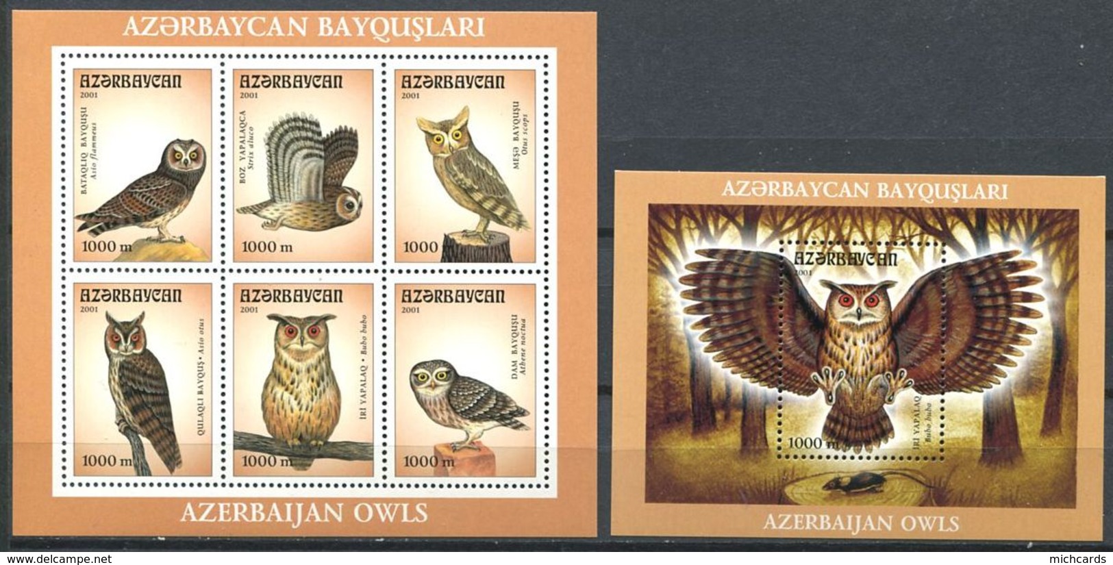 242 AZERBAIDJAN 2001 - Yvert 424/29 BF 54 - Oiseau Rapace Nocturne - Neuf ** (MNH) Sans Trace De Charniere - Azerbaïdjan