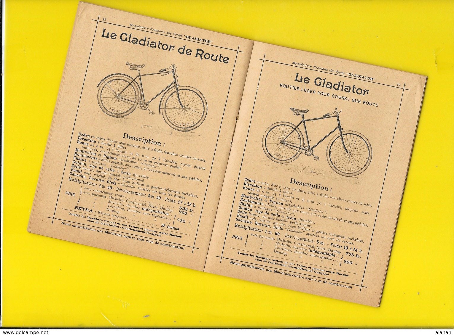 Catalogue 1893 Cycles "GLADIATOR" Aucoc & Darracq 32 Format 15 X 12 Cm Env.. - Cyclisme