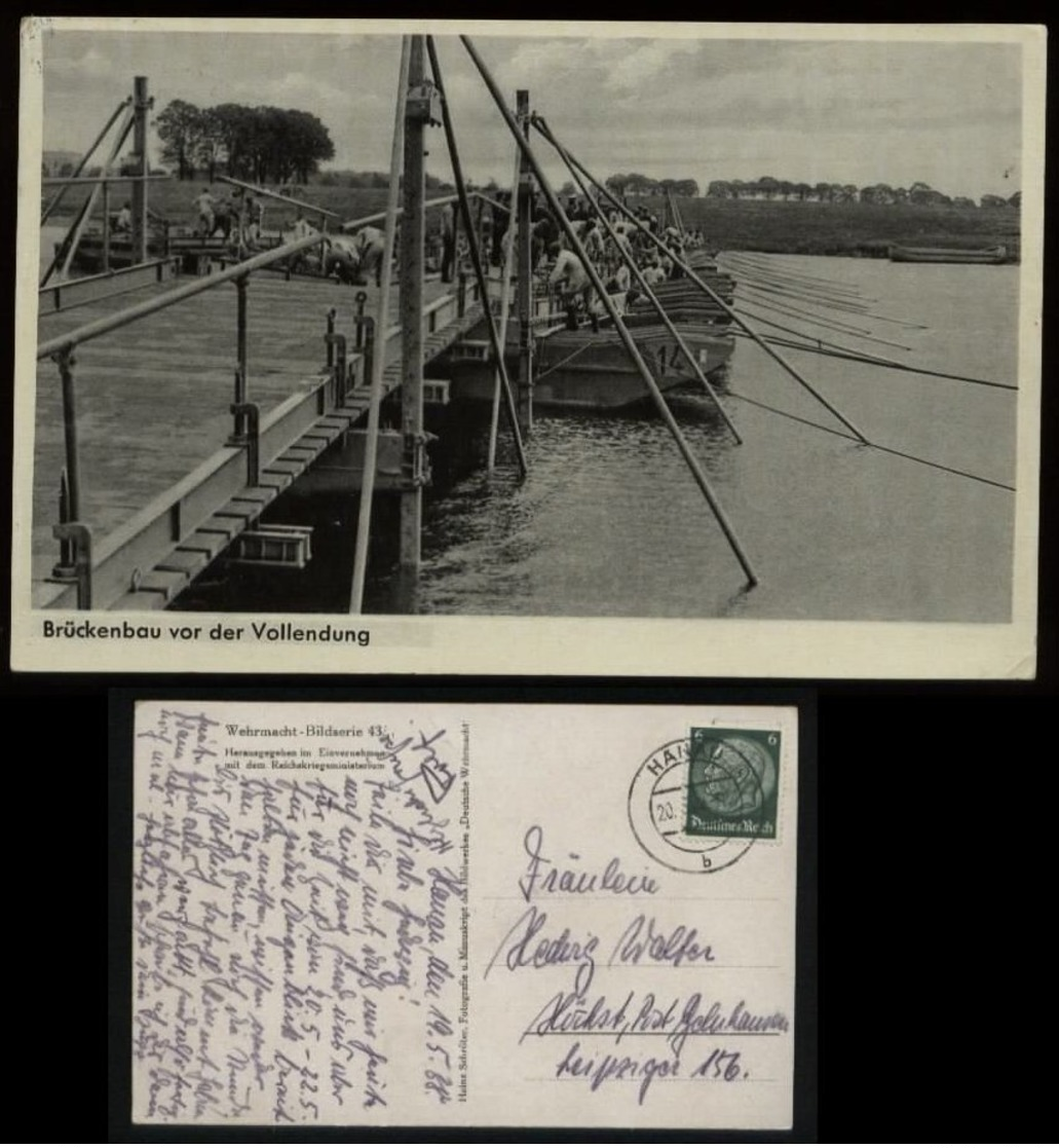 WW II DR Soldaten Pioniere Postkarte Brückenbau: Gebraucht Hanau - Höchst 1938 , Bedarfserhaltung. - Lettres & Documents