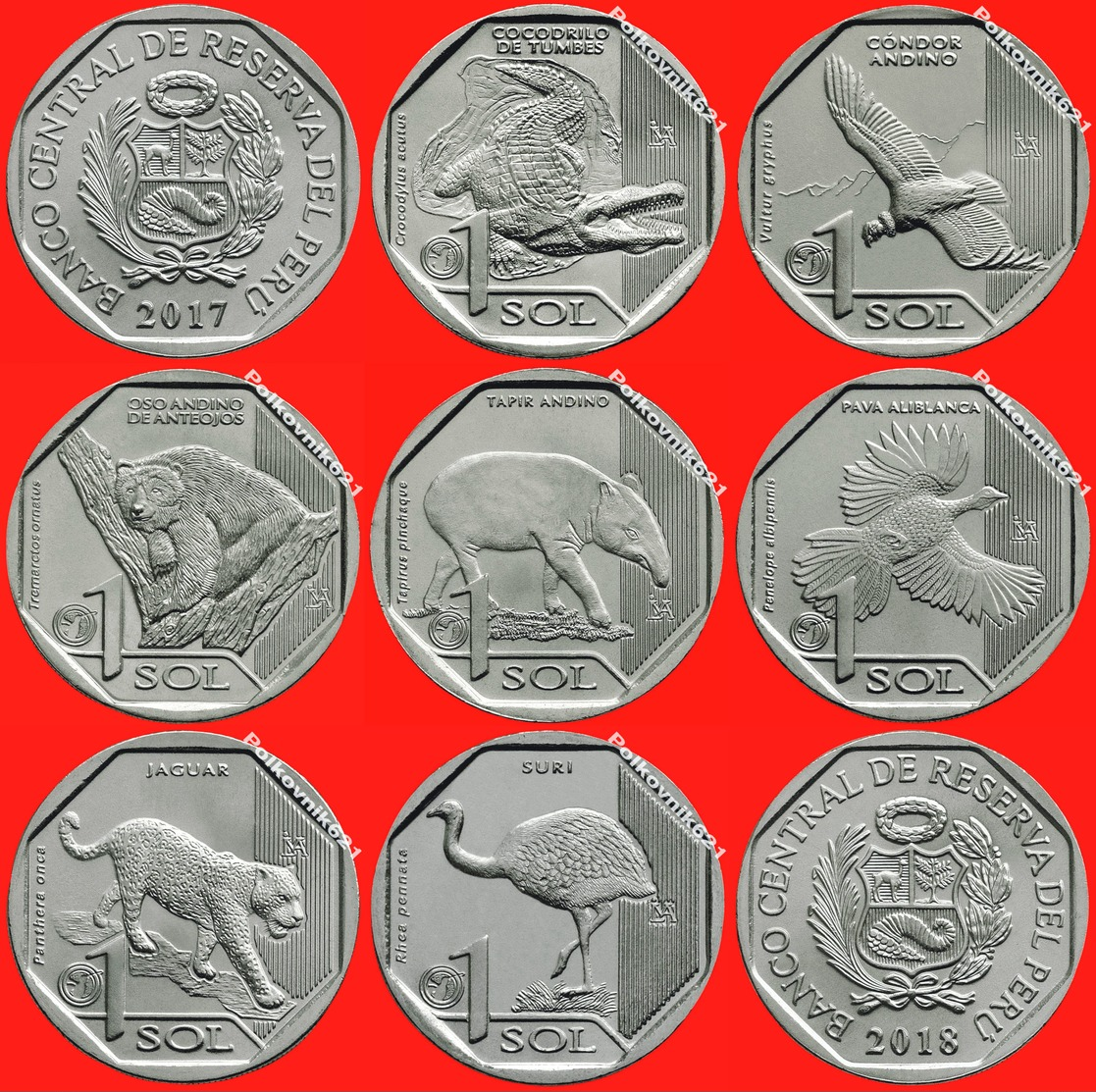 Peru 7 Pcs х 1 Sol 2017 - 2018 "Endangered Wildlife" - Pérou