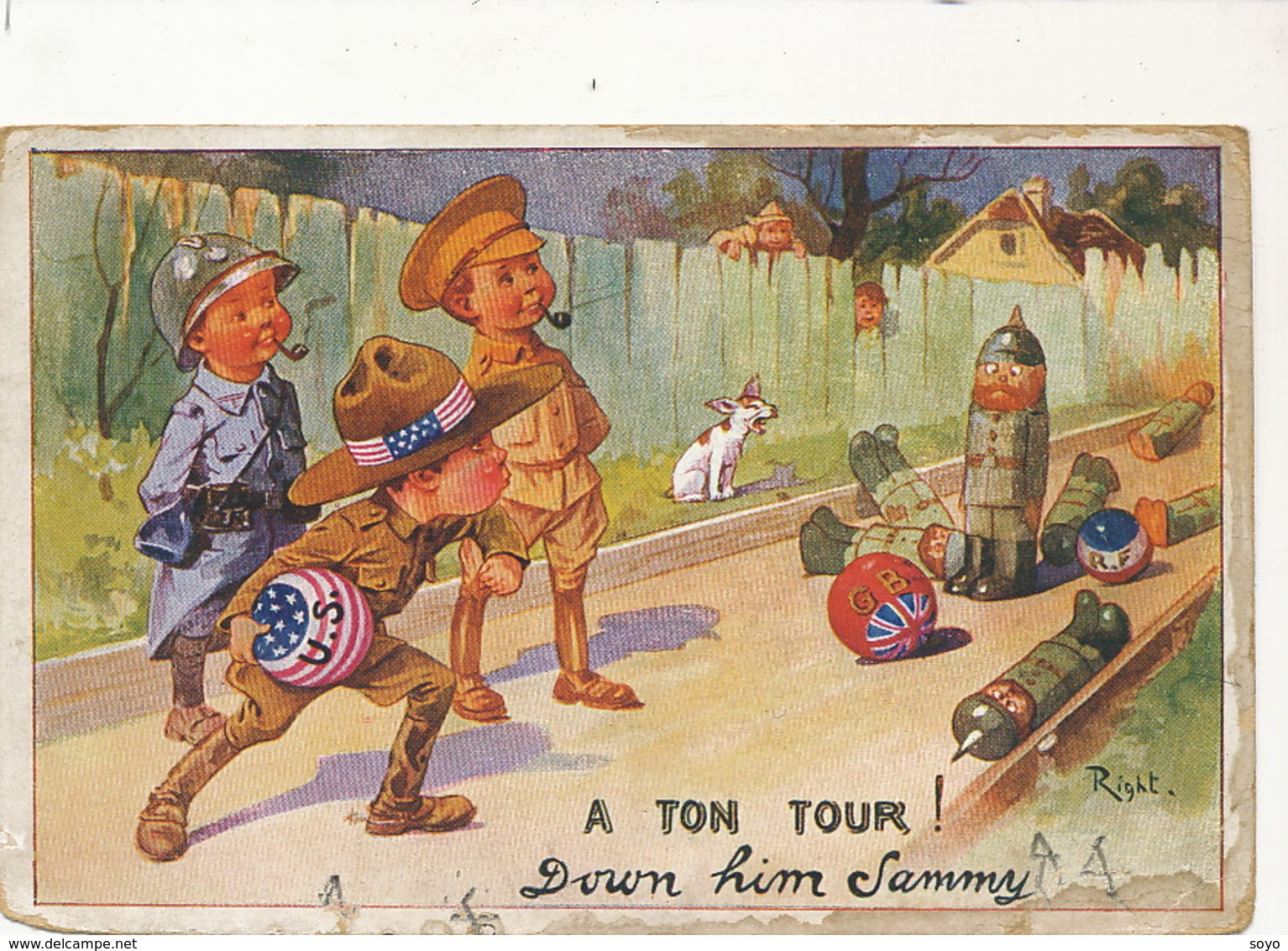 Bowling Comique Quille Guerre 1914  Signée Right Anti Kaiser  US Forces  Edit Lapina  Some Damages - Bowling
