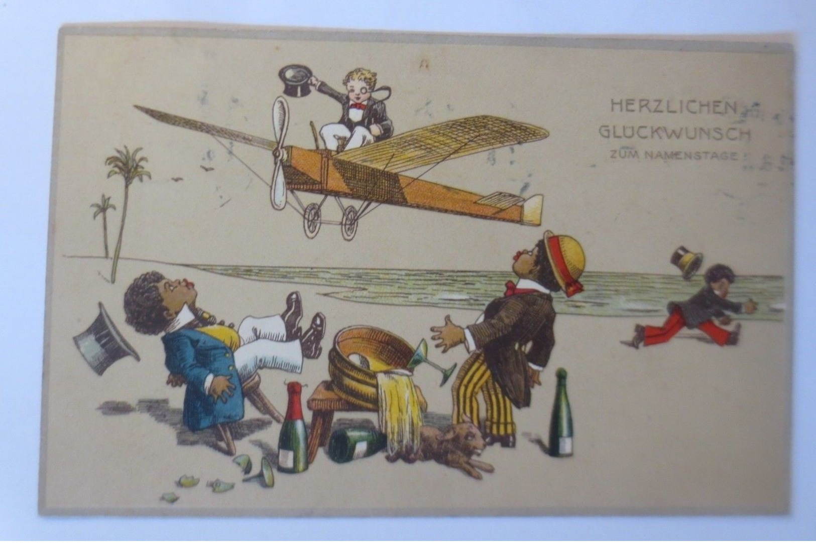 Namenstag, Kinder, Afrikaner, Flugzeug, Sekt,  Meer, 1915 ♥  - Sonstige & Ohne Zuordnung