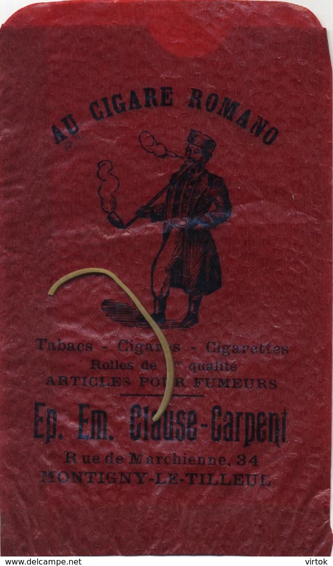 Montigny-Le-Tilleul : AU CIGARE ROMANO  : Tabacs-cigares-cigaret : Petite Sac D'origine 15 X 9 Cm: Clause-Carpent - Advertising