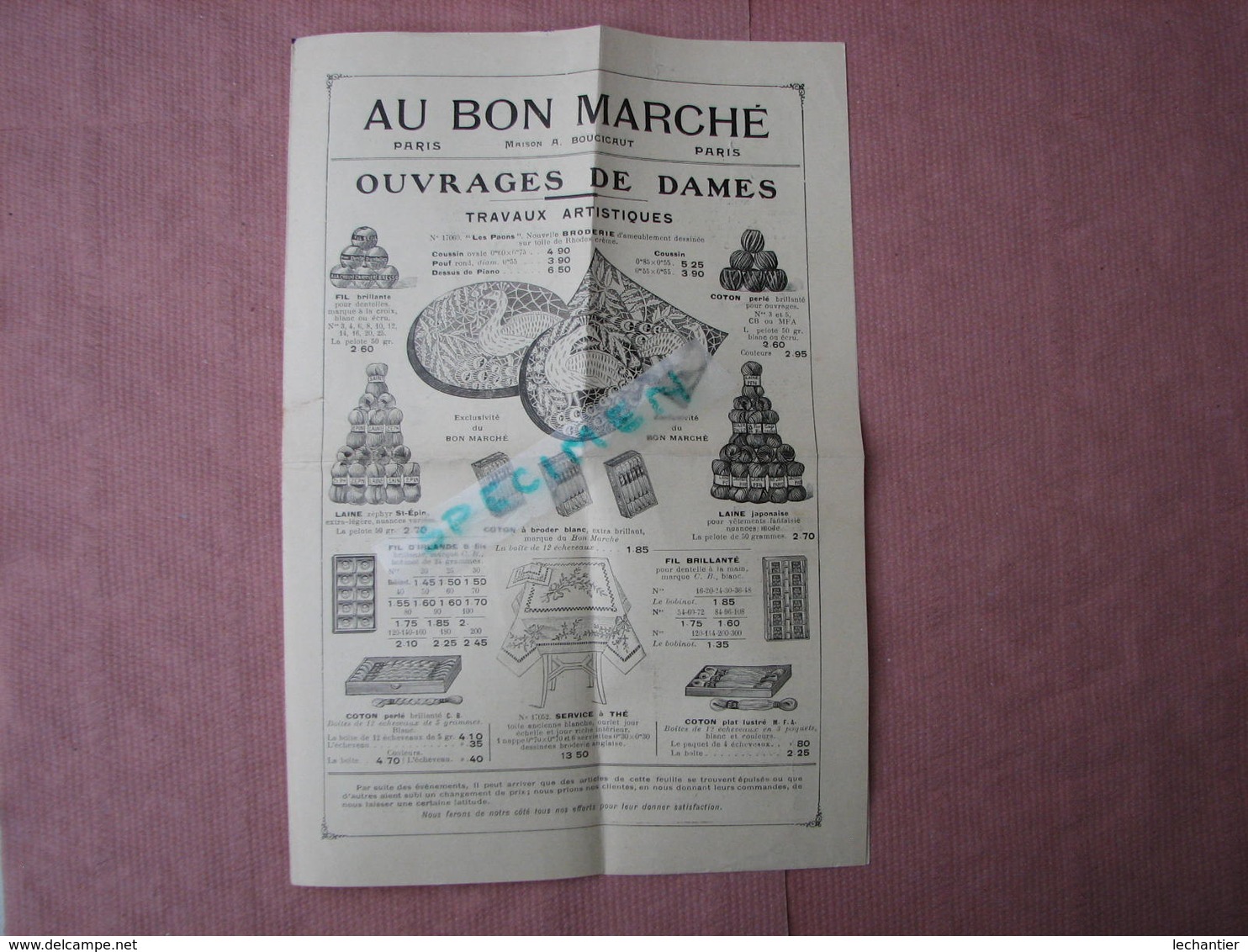 Au Bon Marché 1919  A. Boucicaut Paris  Doc. Dentelles, Carrés Et Bandes, Lettres à Broder  Ect.. - Laces & Cloth