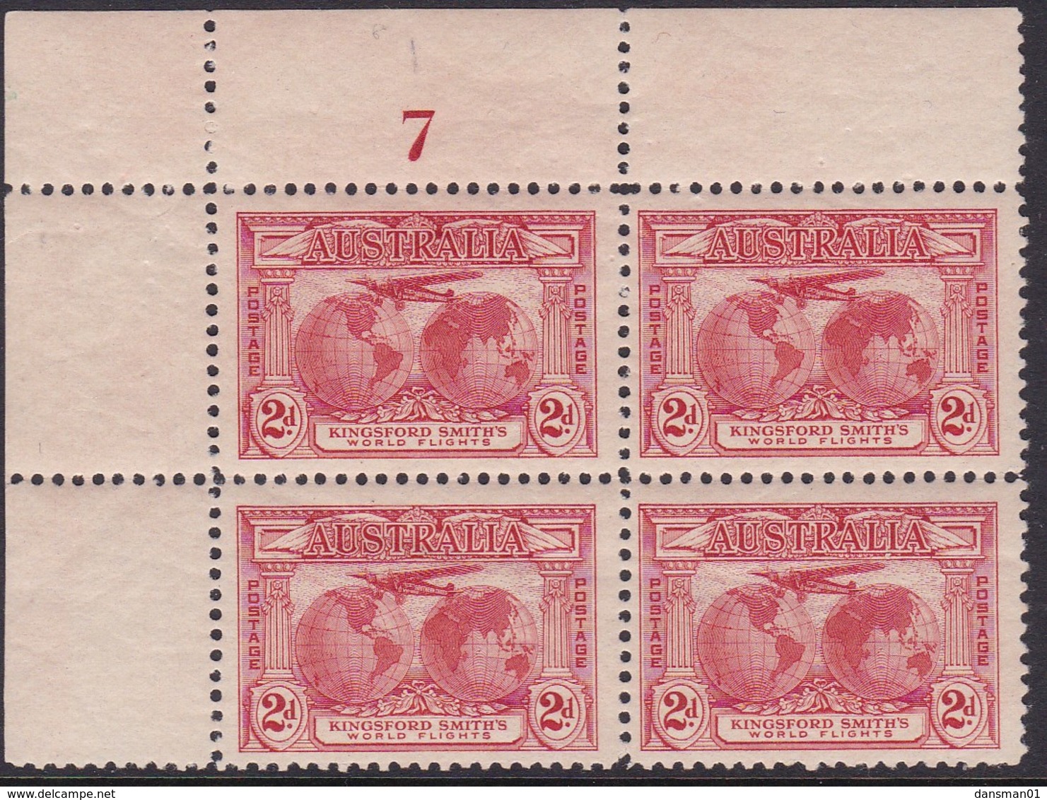 Australia 1931 Kingsford Smith SG 121 Mint Never Hinged Plate 7 - Neufs