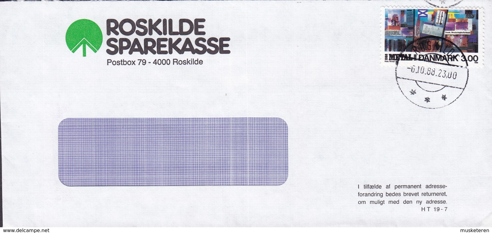 Denmark ROSKILDE SPAREKASSE Brotype IId ROSKILDE 1988 Cover Brief - Briefe U. Dokumente