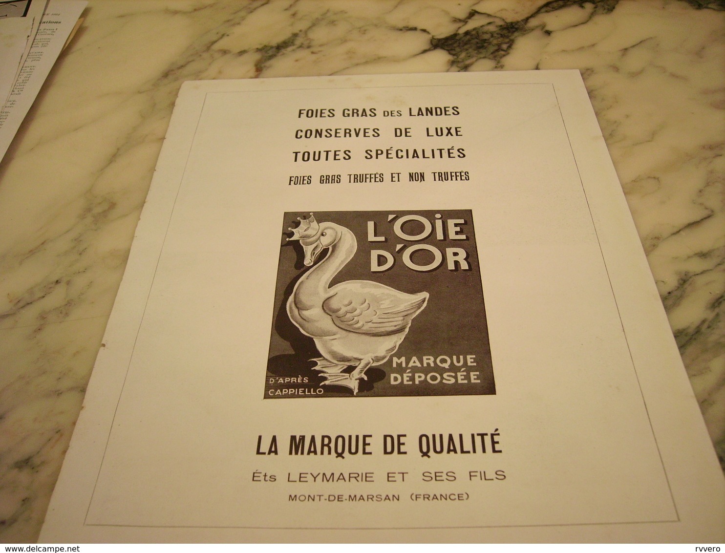 ANCIENNE PUBLICITE FOIES GRAS DES LANDES L OIE D OR ETS LEYMARIE 1948 - Affiches