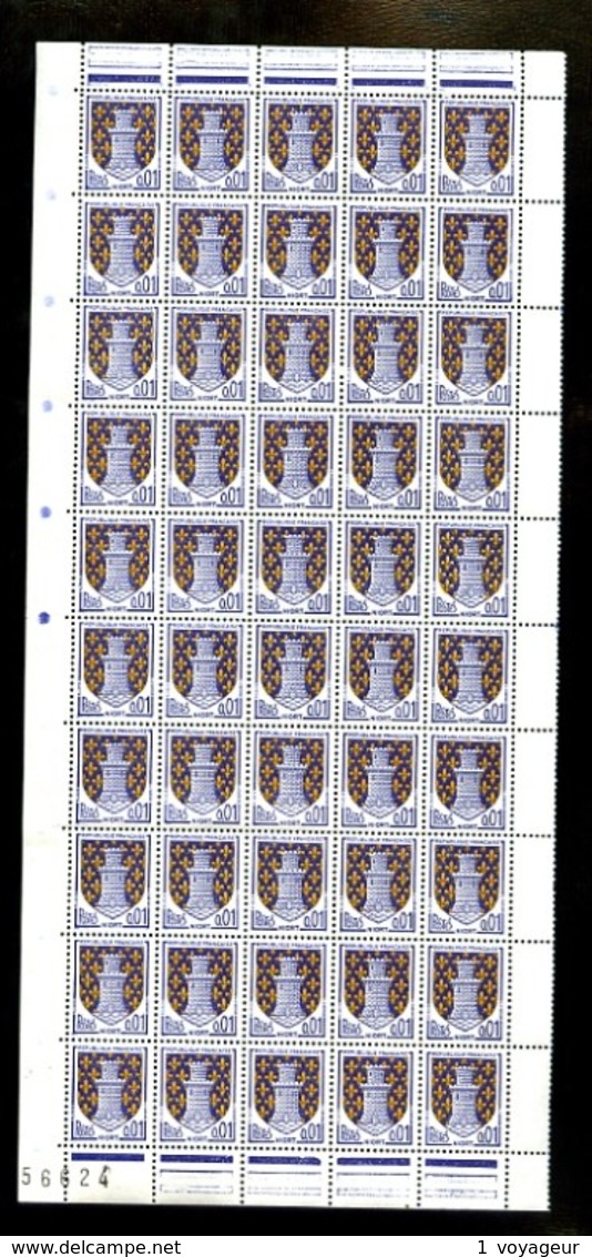 1351A - 1c Blason De Niort - Panneau De 50 Timbres - Neuf N** - TB - Full Sheets