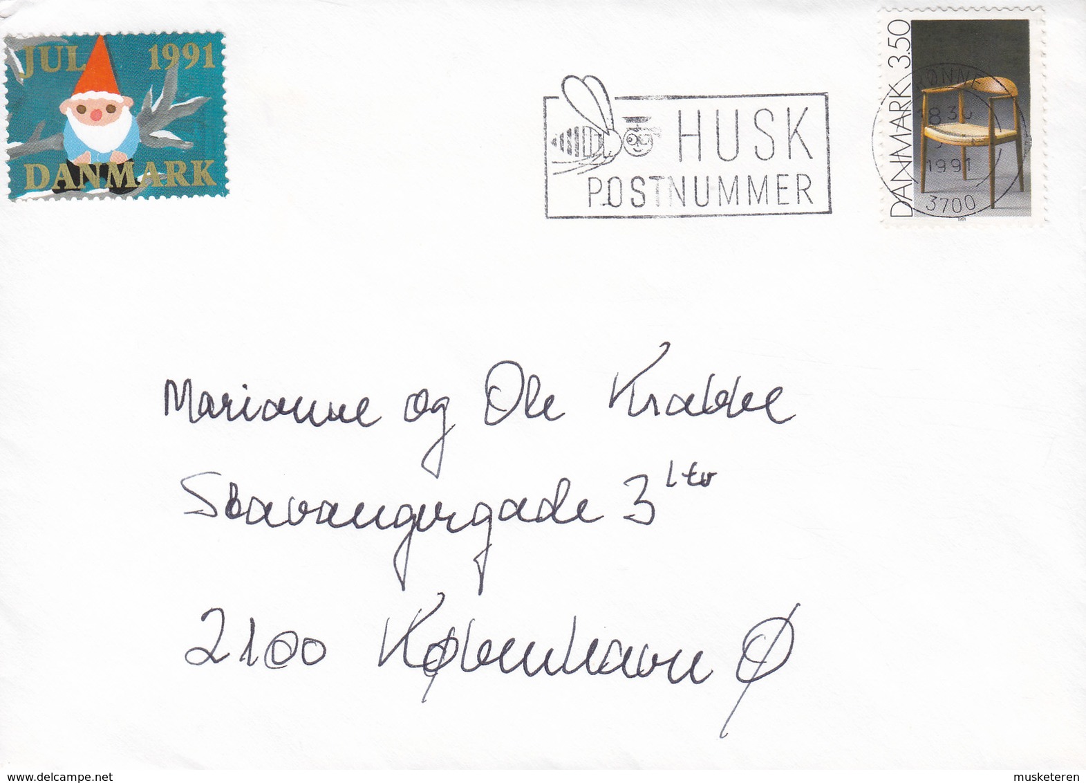 Denmark Slogan Flamme RØNNE Bornholm 1991 Cover Brief Christmas Seal & Red Cross Rotes Kreuz Croix Rouge Vignette - Briefe U. Dokumente