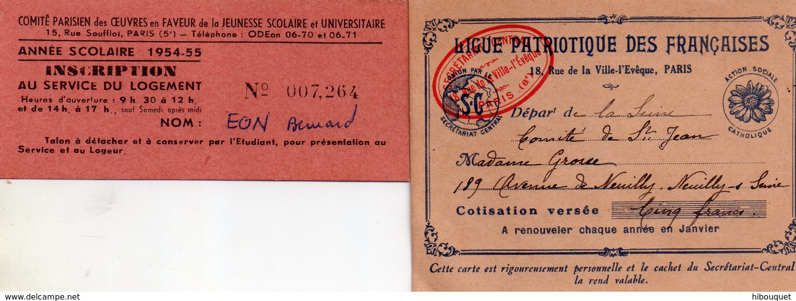 2 Cartes Adhérents , Ligue Patriotique Des Françaises 1933, Et Inscription Au Service Du Logement 54-55 - Barbie