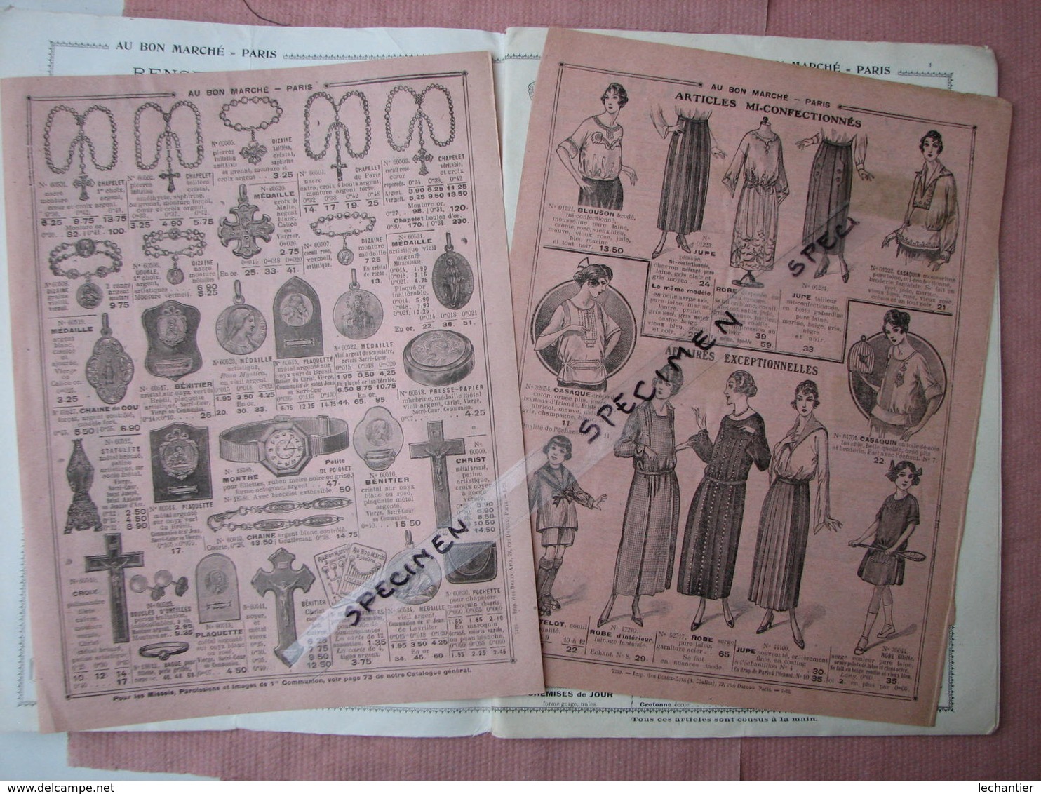 Au Bon Marché 1919 1 catalogue blanc 1 cata. 1916 + vetements communion,+ doc 12 échantillons tissus