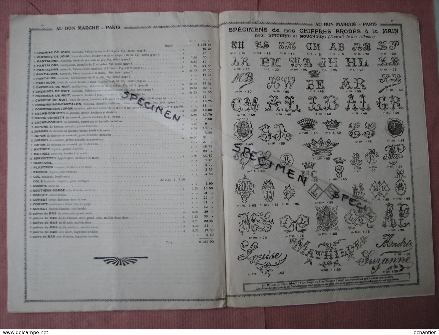 Au Bon Marché 1919 1 catalogue blanc 1 cata. 1916 + vetements communion,+ doc 12 échantillons tissus