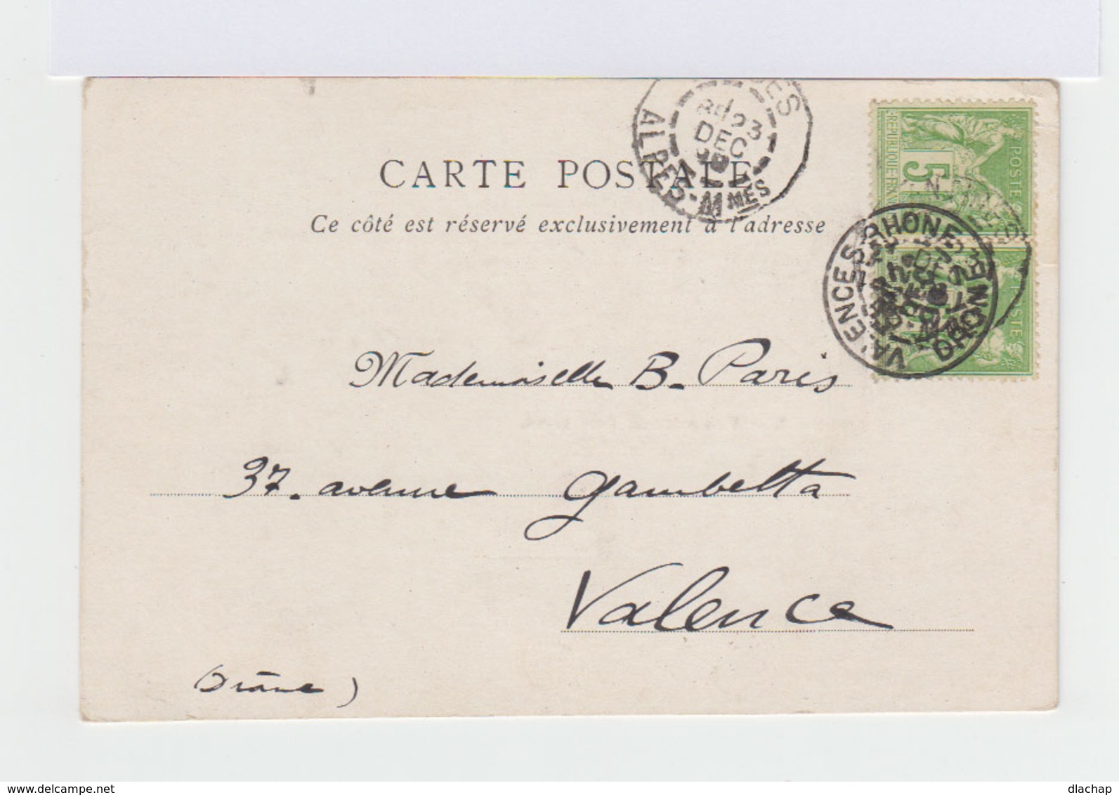 Sur Carte Postale Paire De Type Blanc 5 C. Vert CAD Antibes 1899 Et Valence S. Rhônr. (1004t) - 1877-1920: Période Semi Moderne