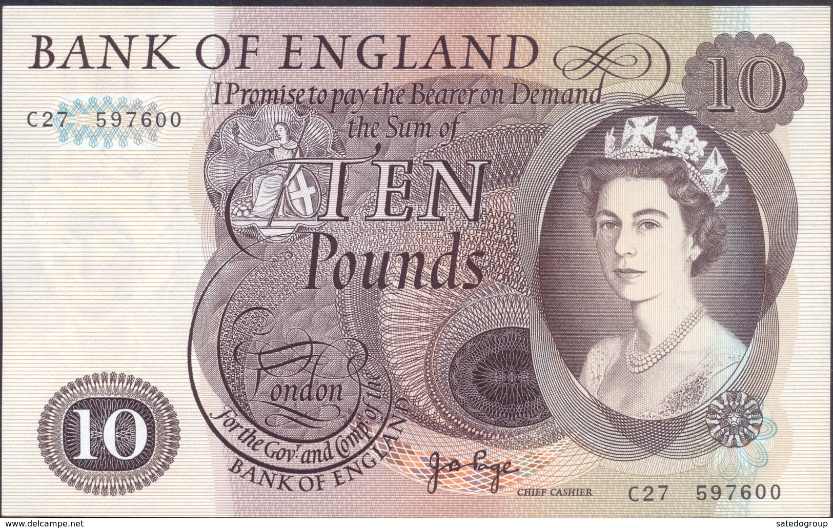 UK Great Britain 10 Pounds 1964 - 1975 UNC P- 376c RARE - 10 Ponden