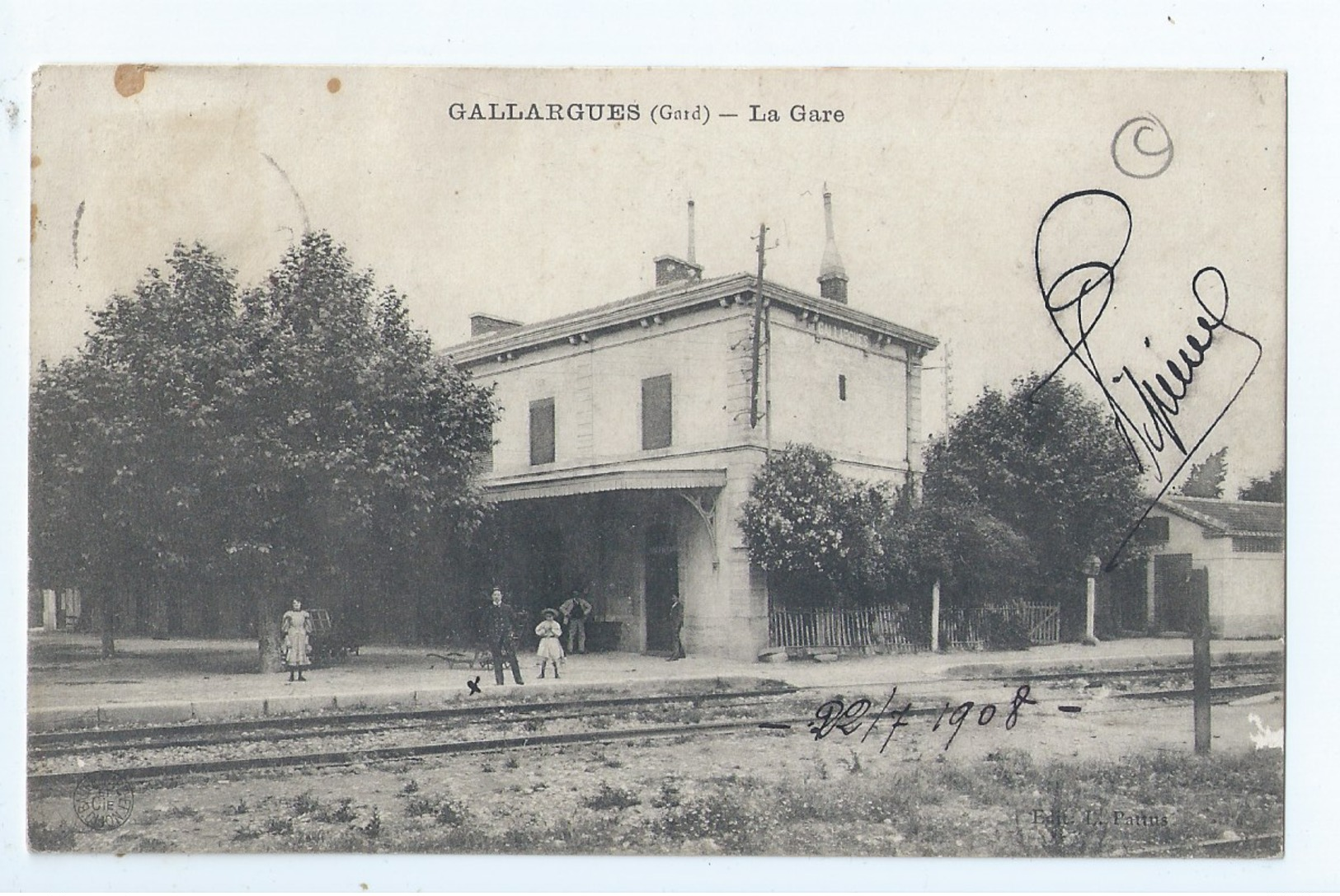 Cpa - Dpt  - Gard  -  Gallargues - La Gare   - Animation -     (  Selection  )   Rare  1908 - Gallargues-le-Montueux