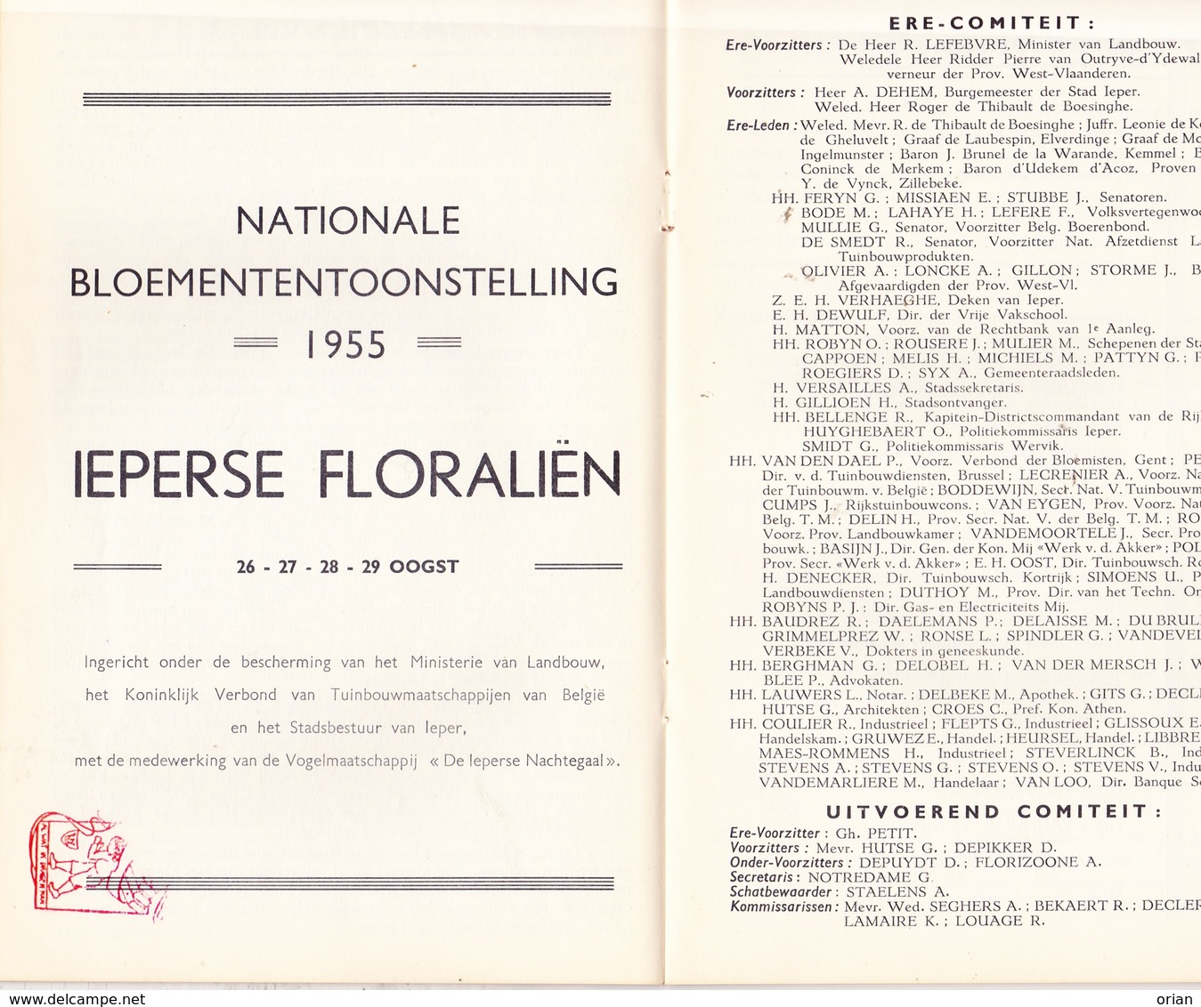 Ieper 1955 - Ieperse Floraliën - Programma Nationale Tentoonstelling - Programma's