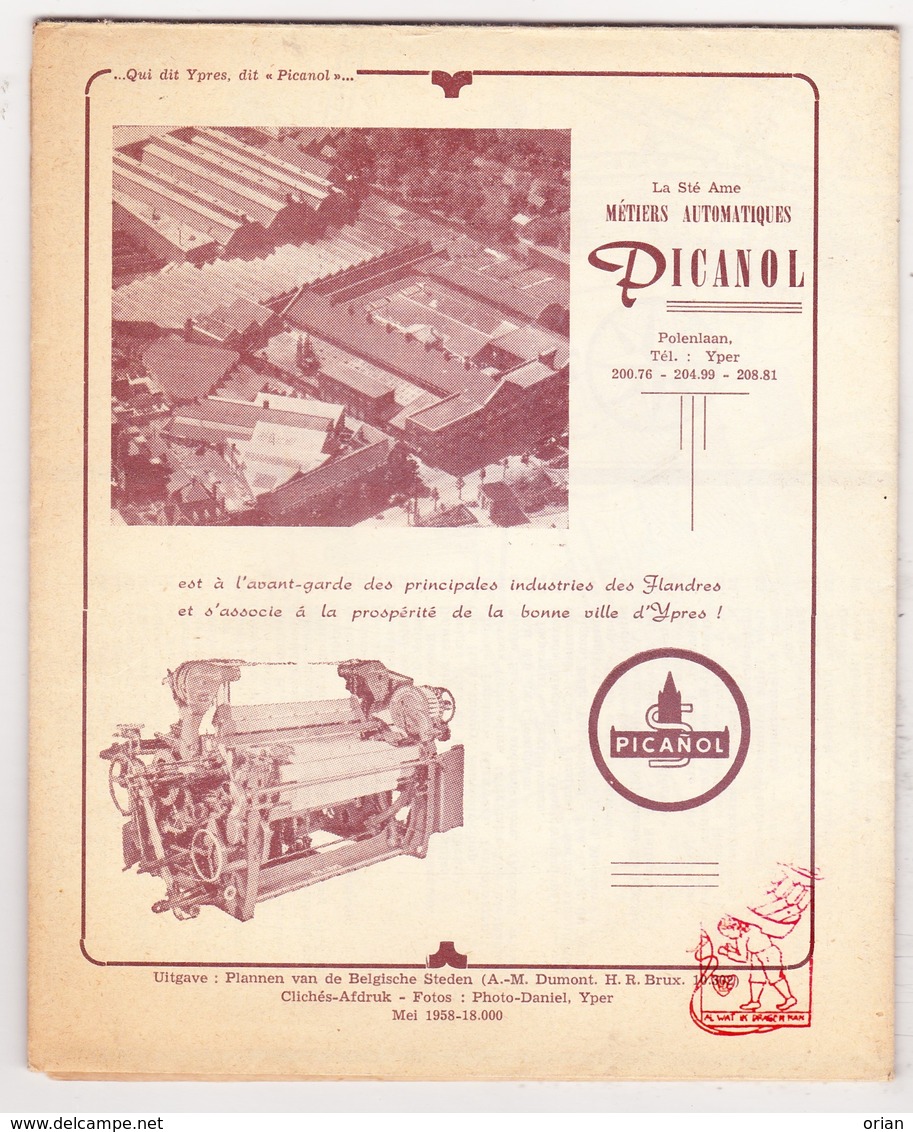 Ieper 1958 - Stadsplan Met Advertenties Plaatselijke Handelaars. - Europe