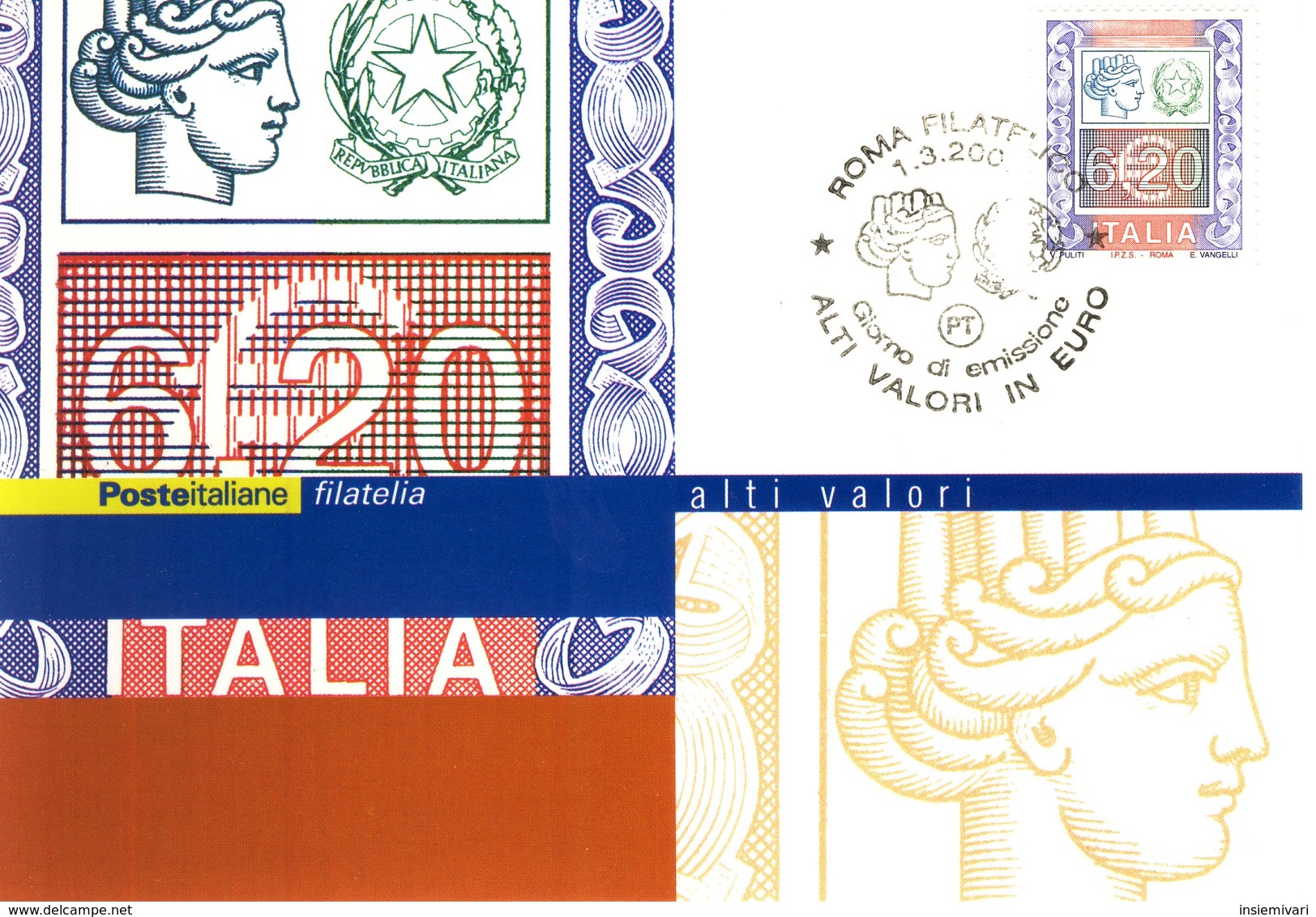 FDC Cartolina Postale Italia Repubblica 2002 - Alti Valori Euro 6,20. - FDC