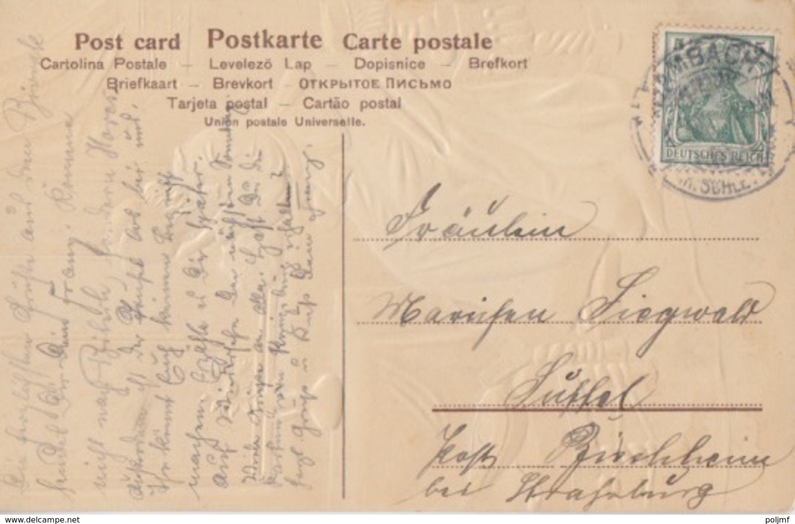 CP Obl Damdach (T148 Dambach Kr Schlettstadt) Sur 5pf Le 1/10/14 Pour Lüssel - Lettres & Documents