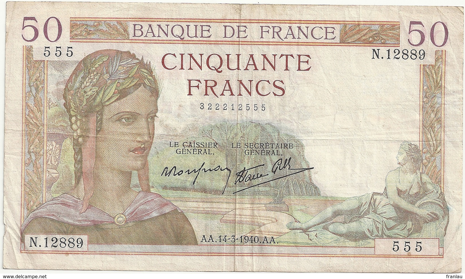 50 Francs  Cérès Type 1933 Modifié 14-3-1940 - 50 F 1934-1940 ''Cérès''