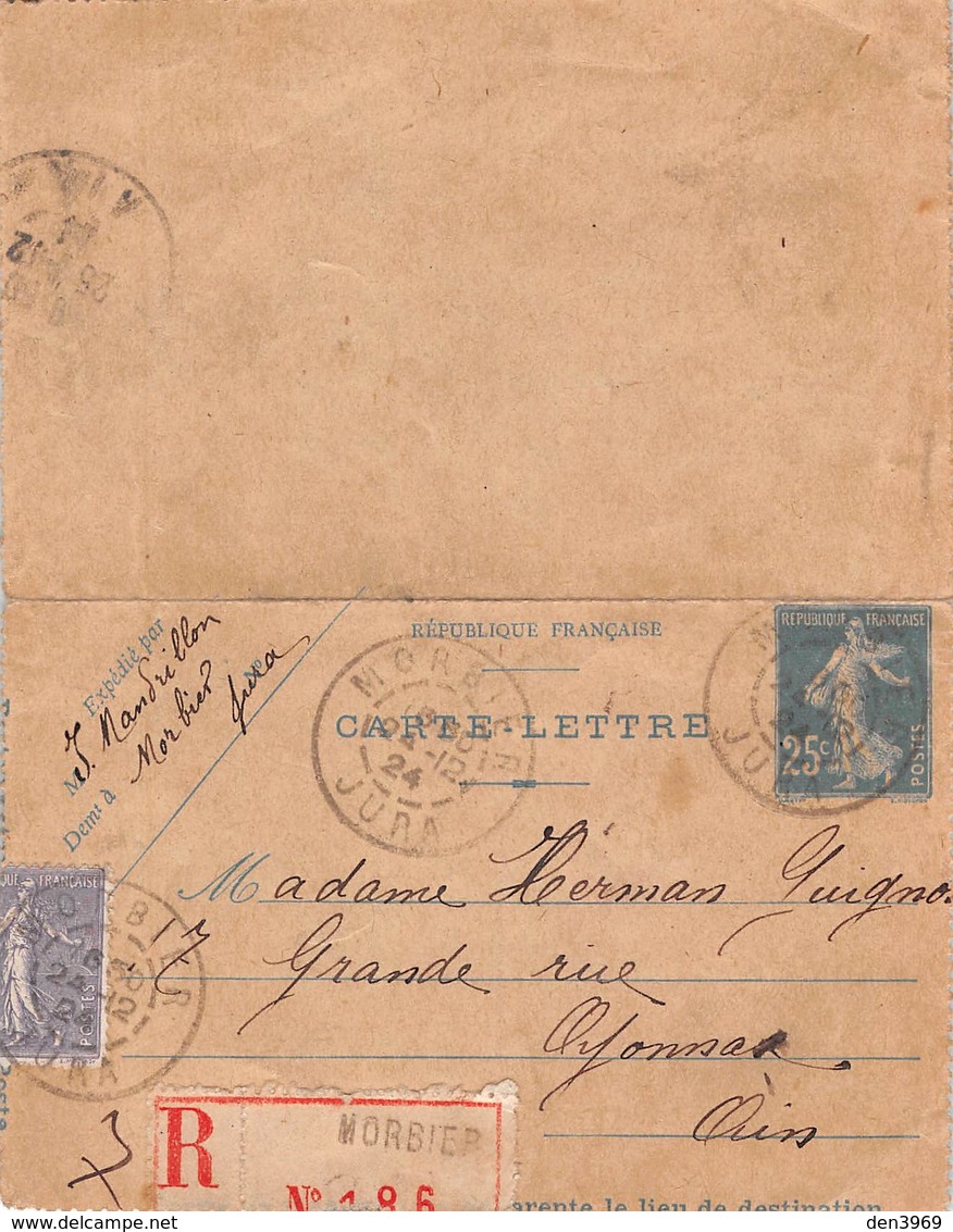 Carte-Lettre - Entier Postal - Recommandé De Morbier Jura à Oyonnax Ain - Letter Cards