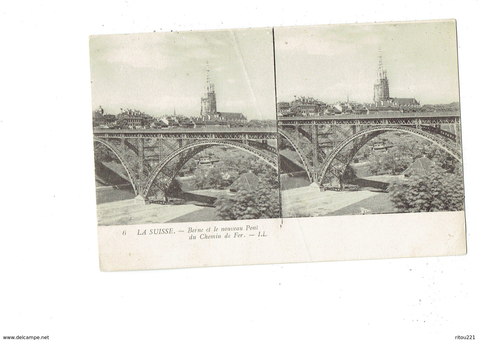 Cpa Stéréoscopique - LA SUISSE - BERNE Et Le Nouveau Pont De Chemin De Fer - LL 6 - église échafaudage - Cartes Stéréoscopiques