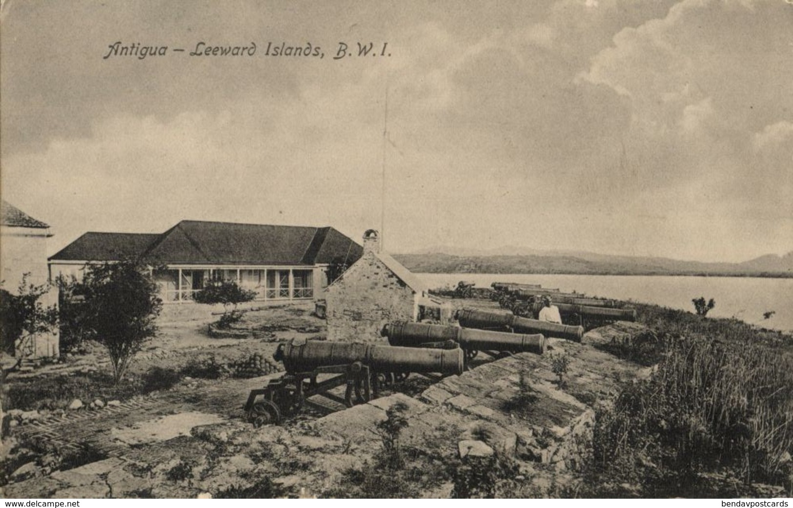 Leeward Islands, B.W.I., ANTIGUA, Partial View With Cannons (1910s) Postcard - Antigua & Barbuda