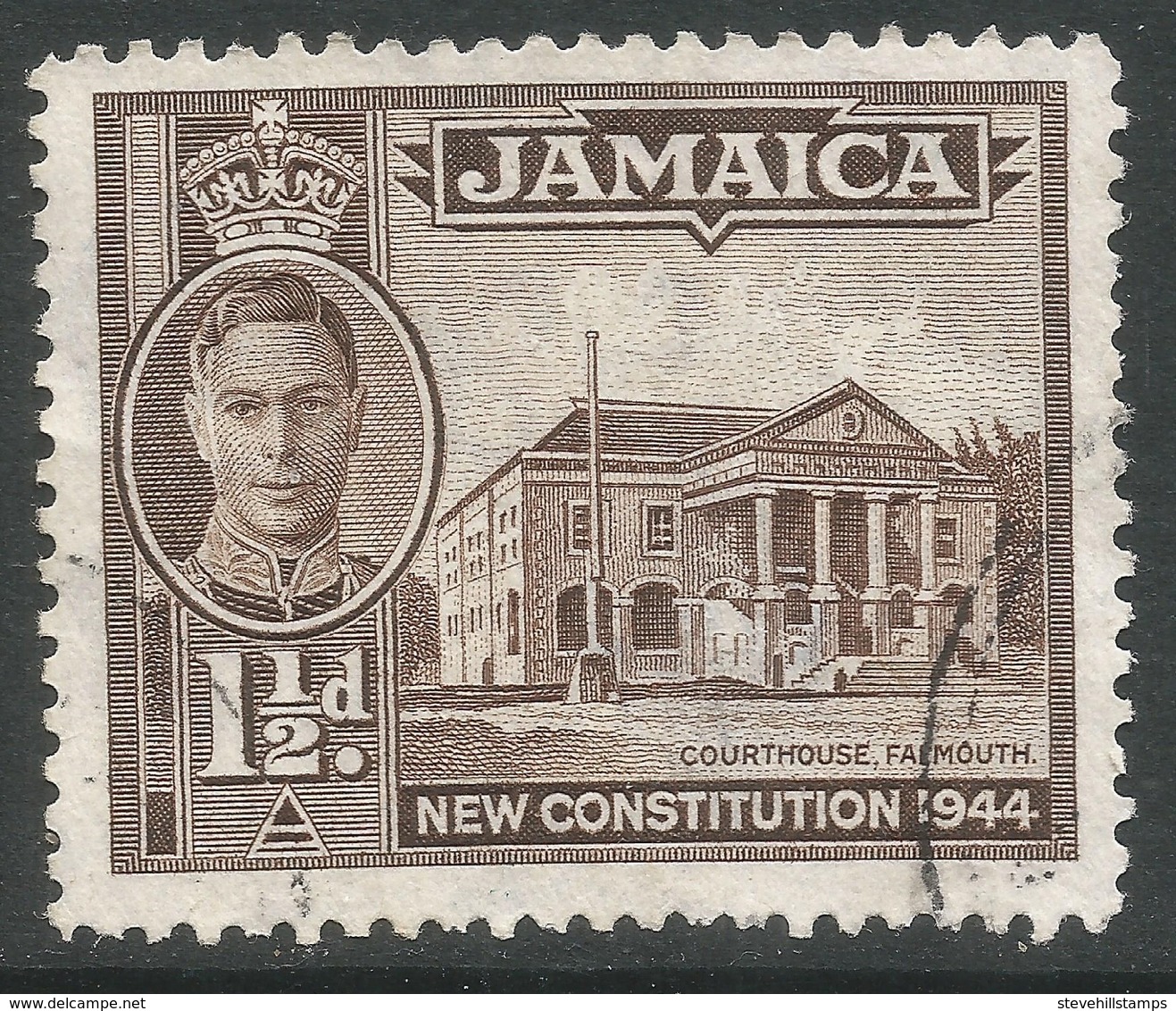 Jamaica. 1945-46 KGVI. New Constitution. 1½d Used. P12½ SG 134 - Jamaica (...-1961)