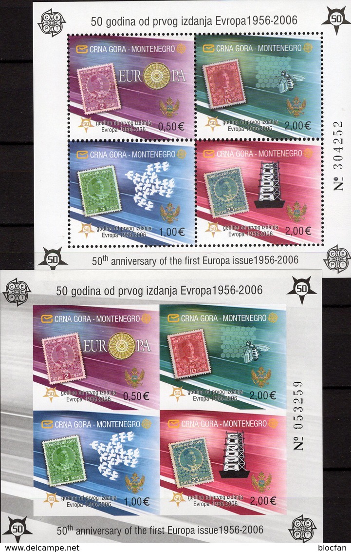 50 Years EUROPA 1956-2006 Montenegro Blocks 2 A/B ** 60€ Bloque M/s Map Blocs History S/s Philatelic Sheets Bf CEPT - 2006