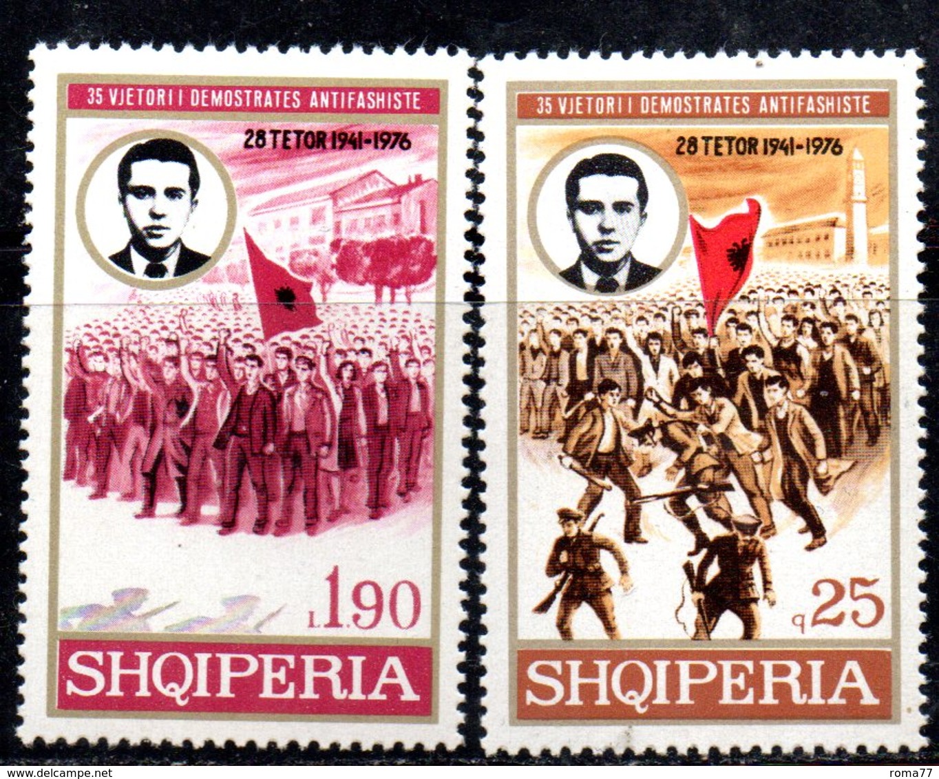 XP3957 - ALBANIA 1976 , Yvert Serie N. 1671/1572  ***  Antifascismo - Albania