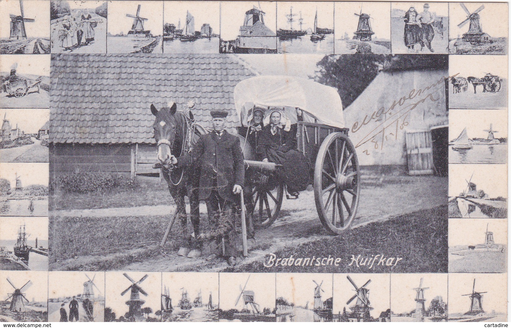 CPA Nederland/ Pays-Bas - Noord-Brabant Dorpsleven Brabantsche Huifkar - 1906 - Molen - Autres & Non Classés