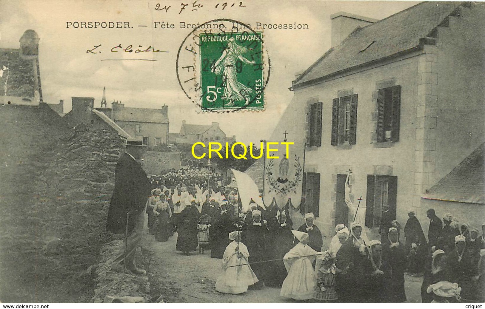 29 Porspoder, Fête Bretonne, Une Procession, Affranchie 1912, Cliché Pas Courant Avec Le Cortège - Otros & Sin Clasificación