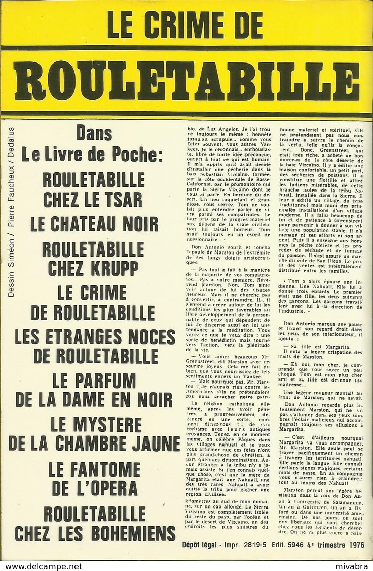 LE CRIME DE ROULETABILLE - GASTON LEROUX - LE LIVRE DE POCHE POLICIER N° 4821 - 1976 - Autres & Non Classés