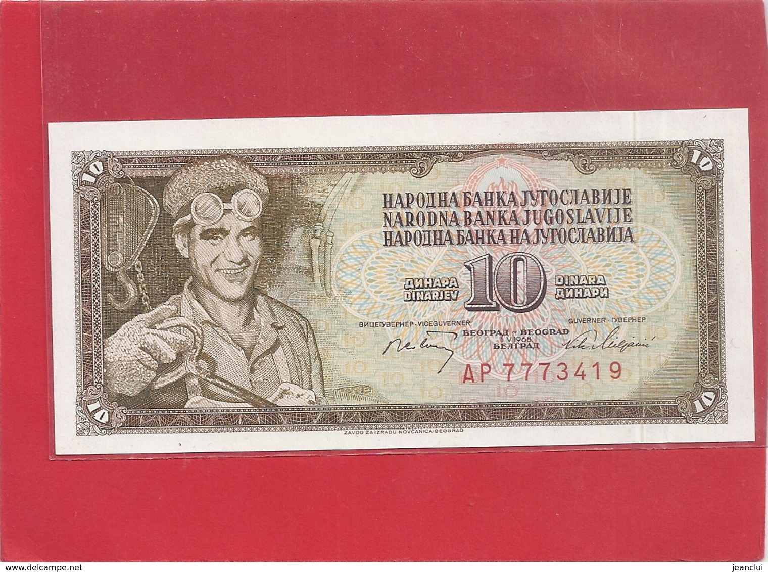 YUGOSLAVIA . 10 DINARA . 1 V 1968 N° AP 7773419 . 2 SCANES - Yougoslavie