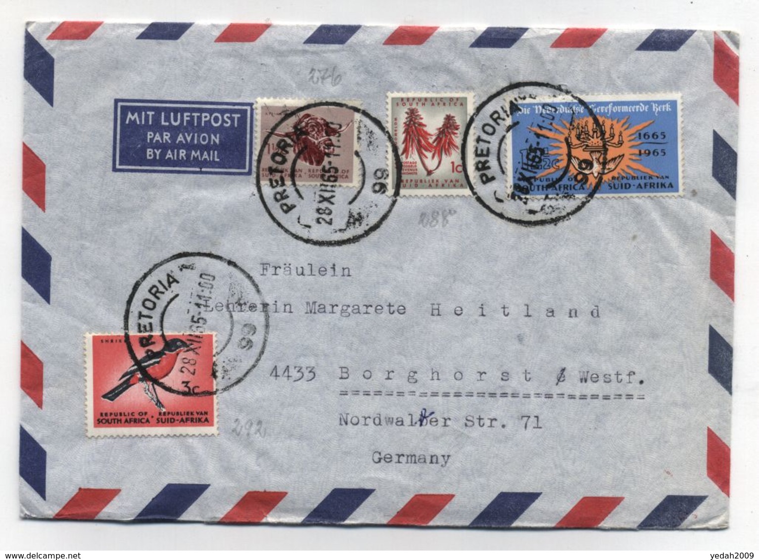 South Africa AIRMAIL COVER TO Germany 1965 - Luchtpost