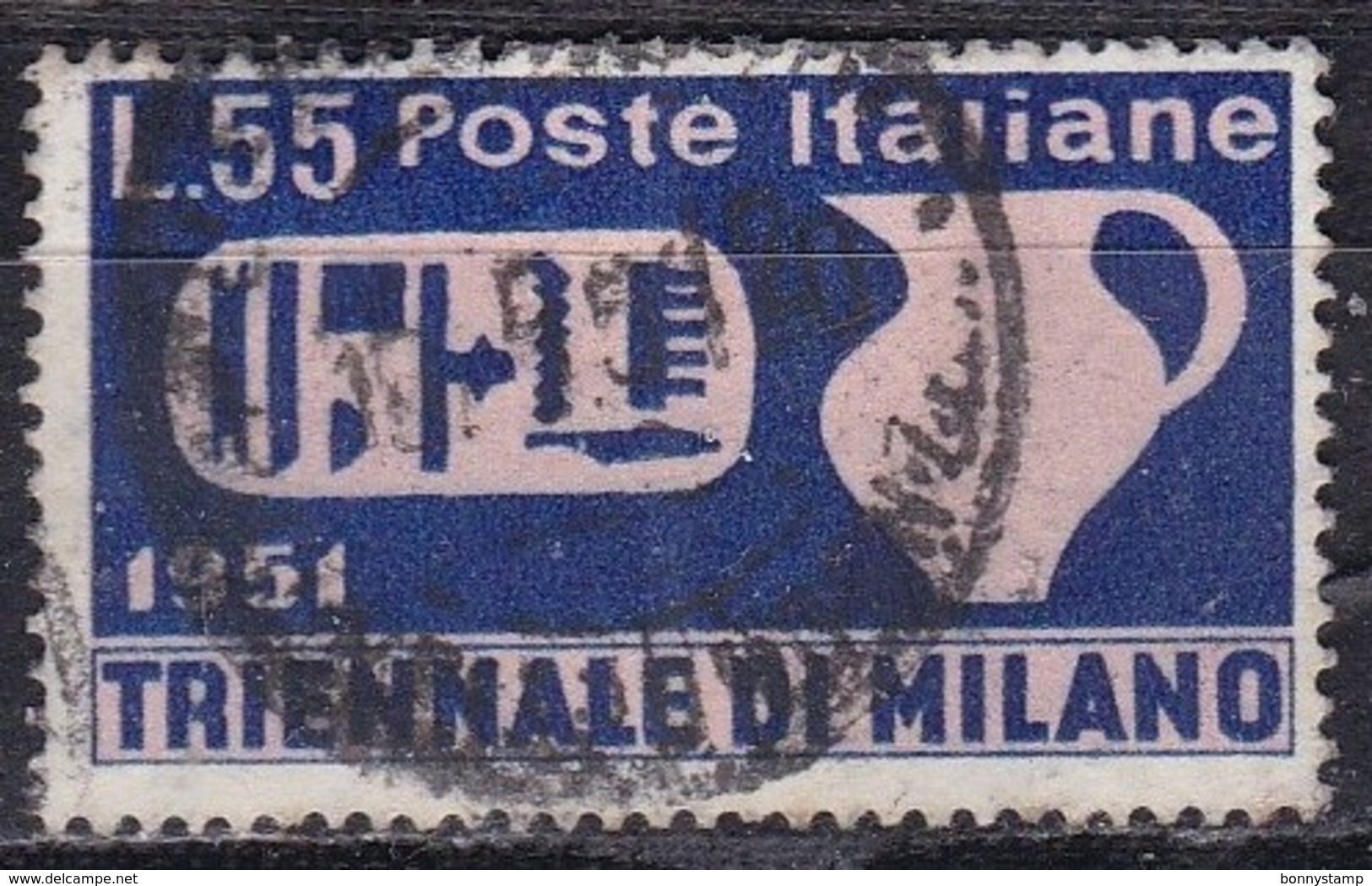 Repubblica Italiana, 1951 - 55 Lire Triennale Di Milano, Fil. R1 - Pos. CS -  Nr.158 Usato° - Varietà E Curiosità