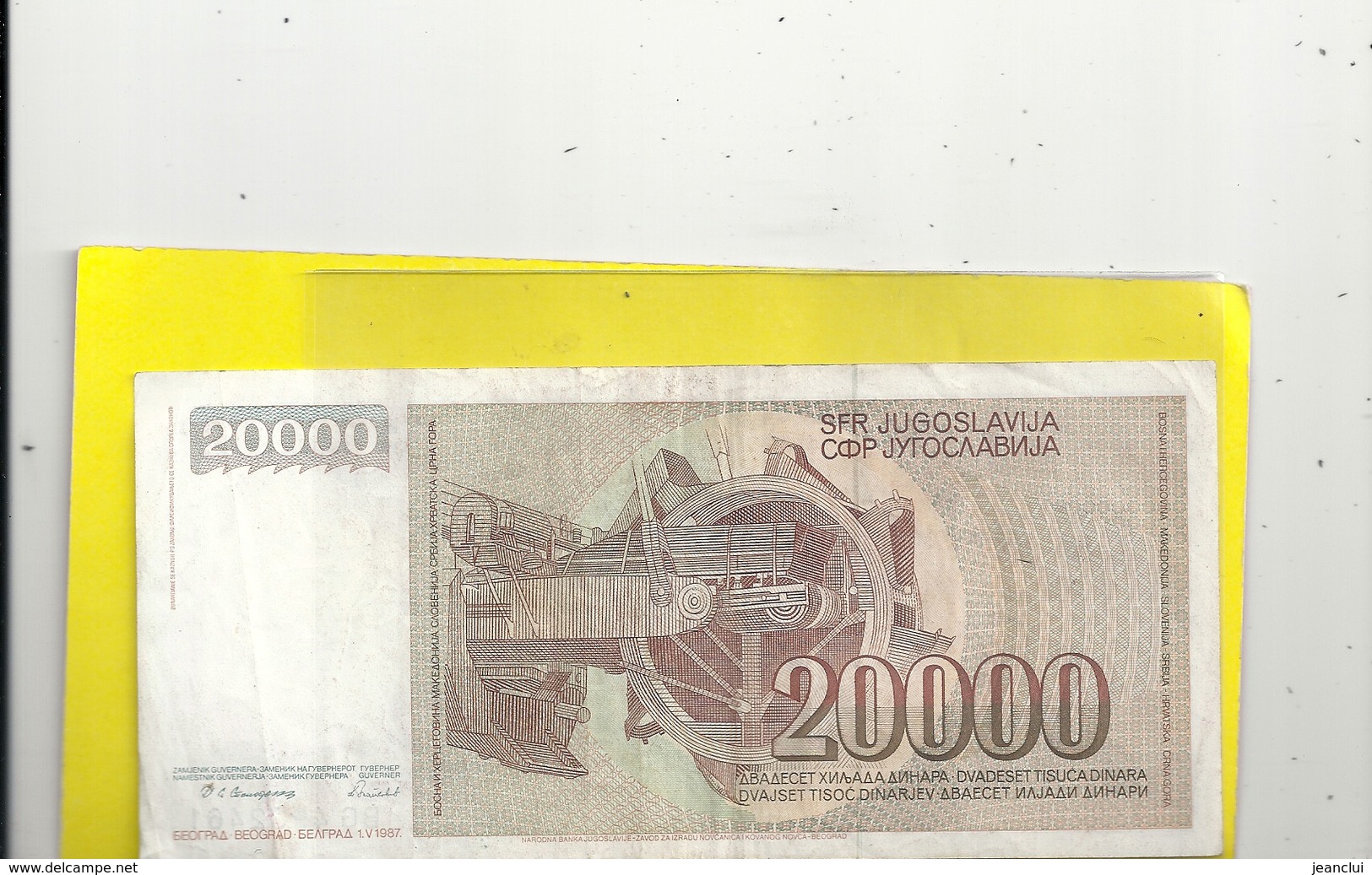 YUGOSLAVIA . 20.000 DINARA .  1 V 1987   .   N° BG 4932461   . 2 SCANES - Yougoslavie